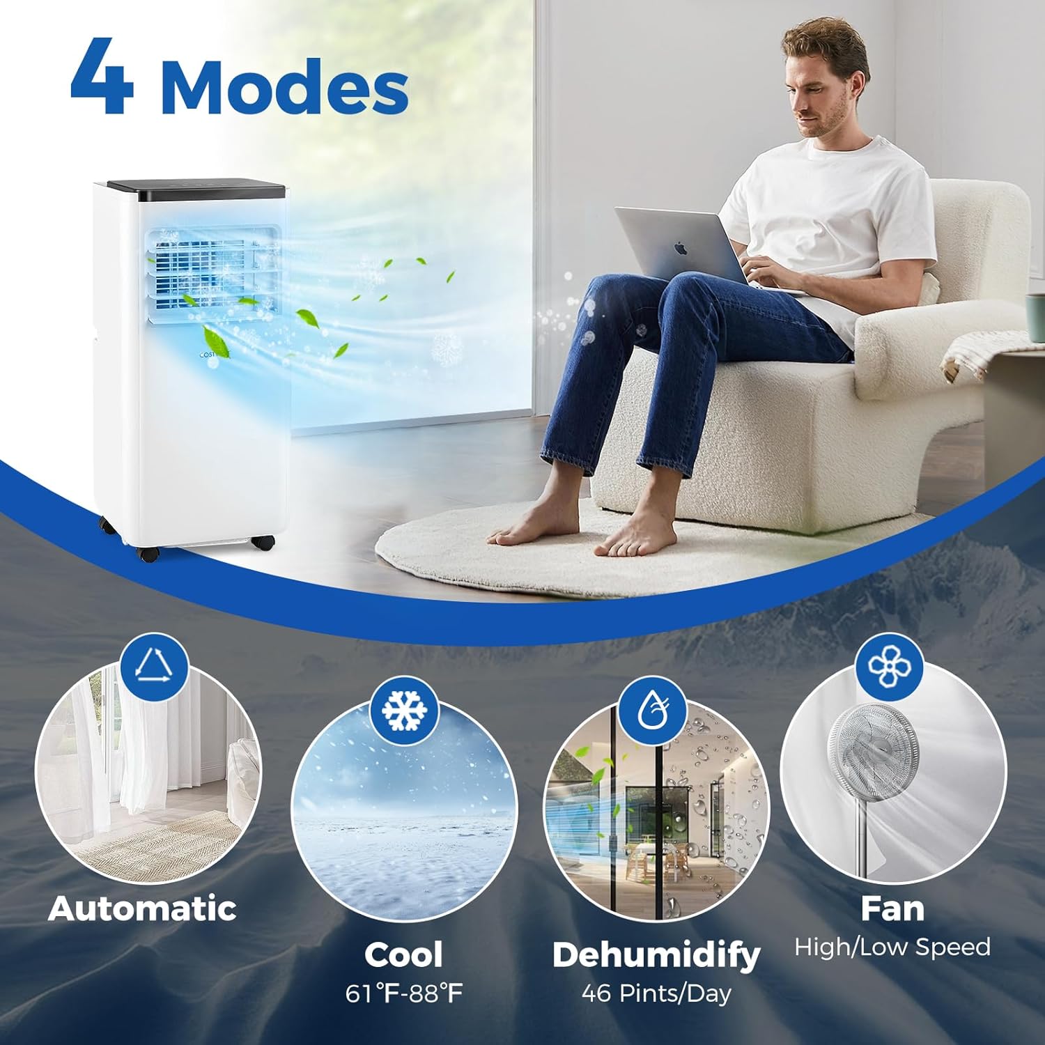 COSTWAY Portable Air Conditioner, 10000 BTU AC Unit, Fan & Dehumidifier with 24H Timer, Sleep Mode, Child Lock, LED Display, Remote Control & Installation Kit for Rooms up to 350 Sq.Ft (10000 BTU)