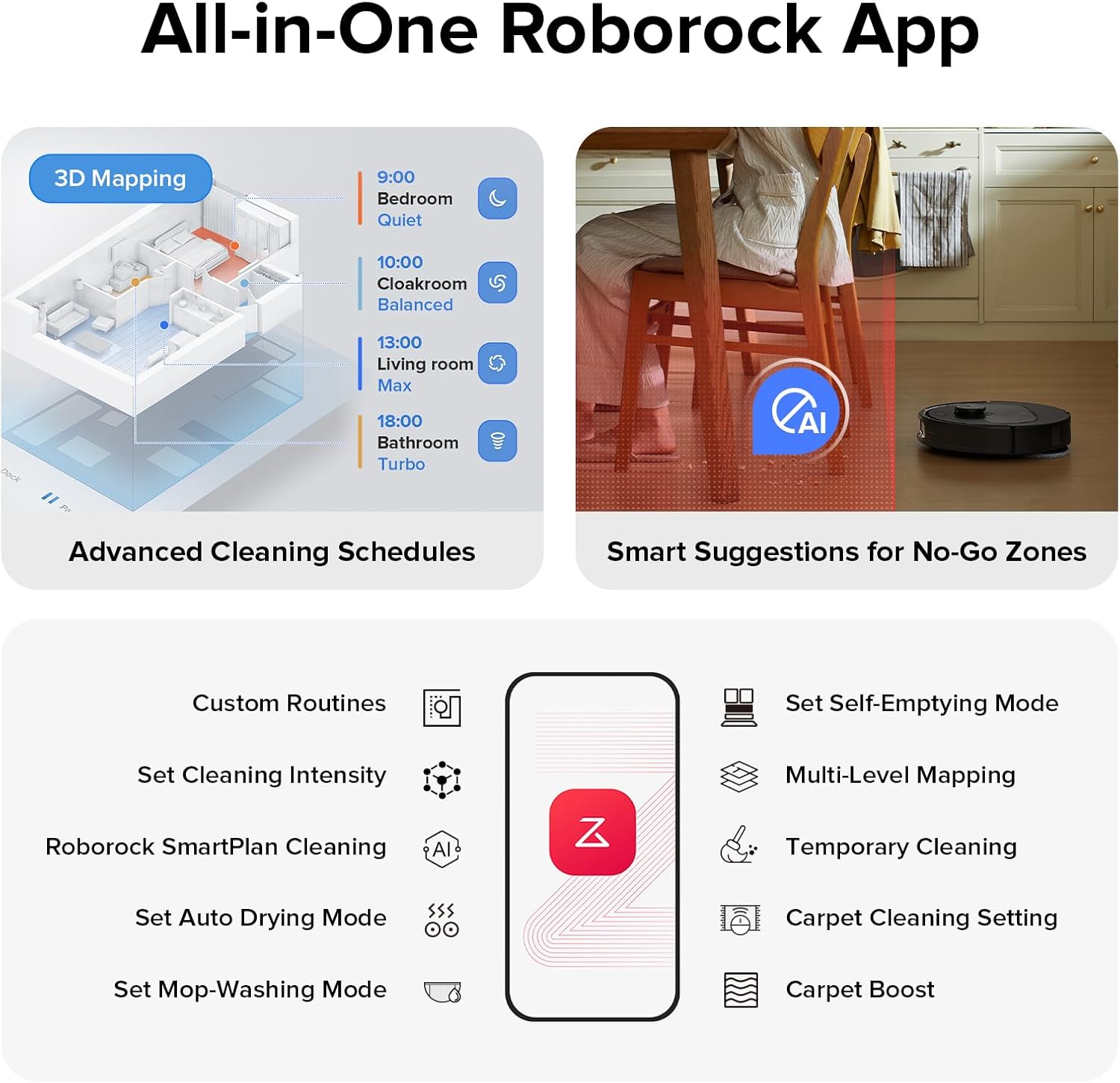 roborock Qrevo S Robot Vacuum and Mop, Self-Drying, Auto Mop Washing, 7000Pa Suction, Self-Emptying & Refilling, 10mm Mop Lifting, Black (Renewed)