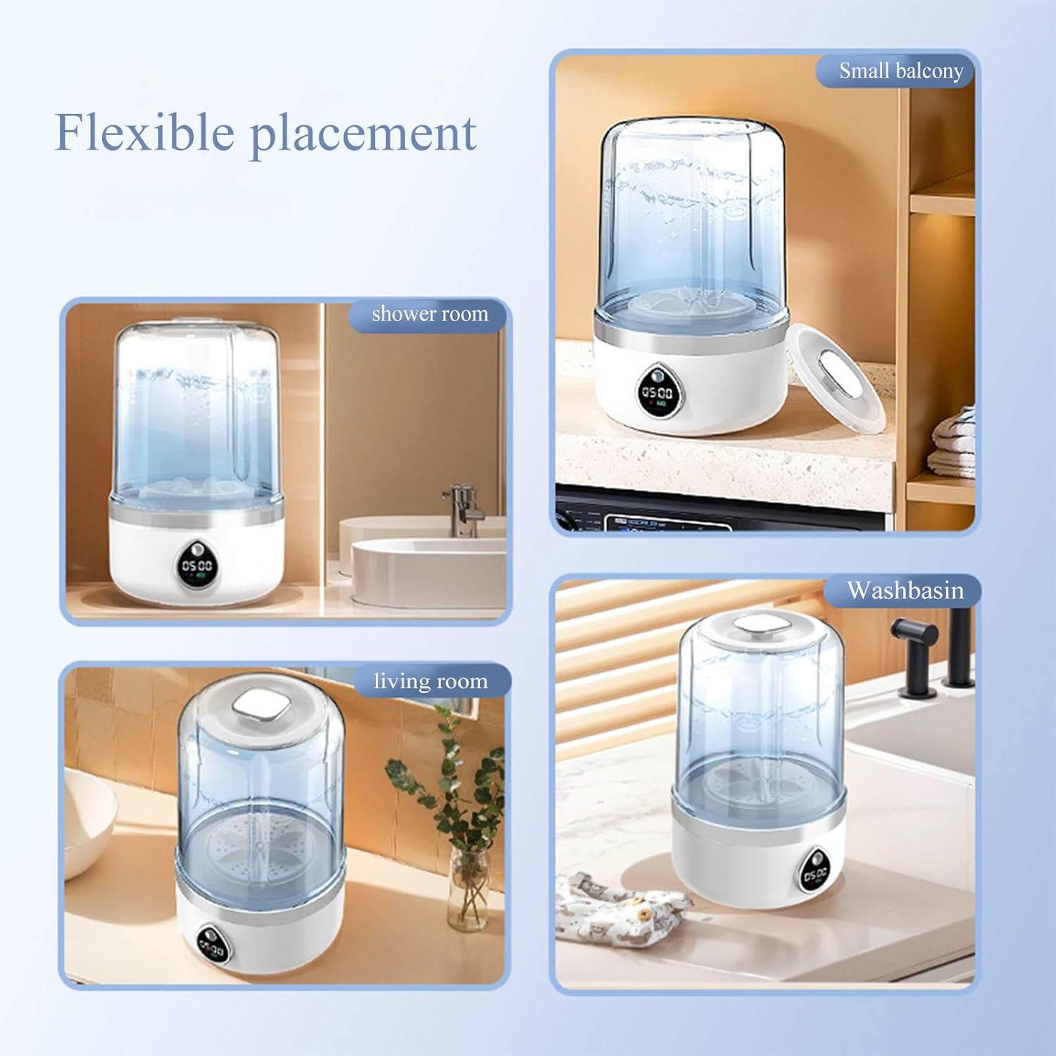 Cordless Mini Washing Machines 360° blue light disinfection 1.5L Washing Machine Mini USB Charging with 2 Modes for Bra, Underwear, Socks