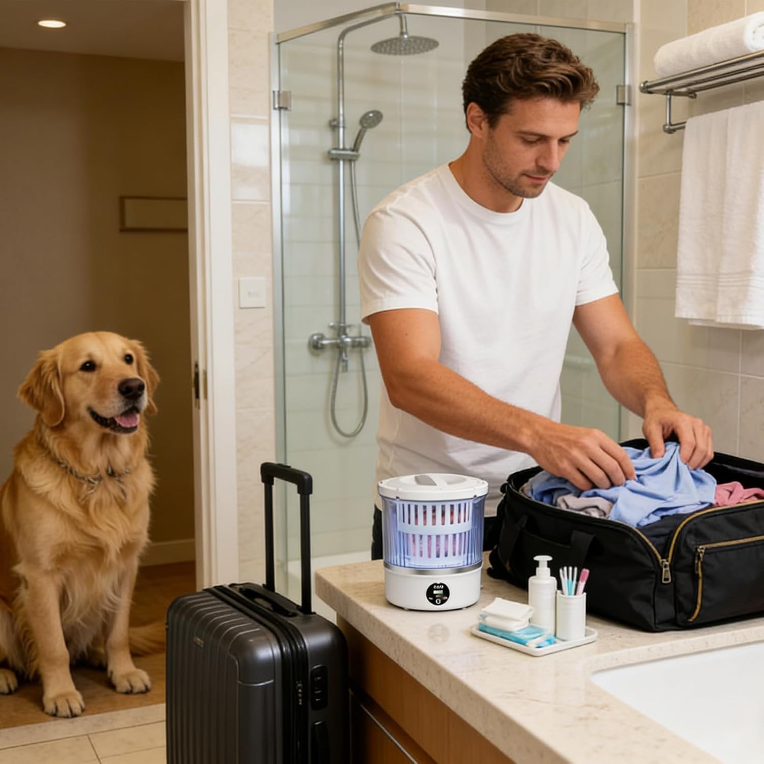 Portable Washing Machine, Rechargeable Waterproof Washer, 23x19.5x19.5, Compact Laundry Washer, Portable Clothes Cleaner, Non?slip Washing Design, For Home Use, Dorm Living, Travel Camping