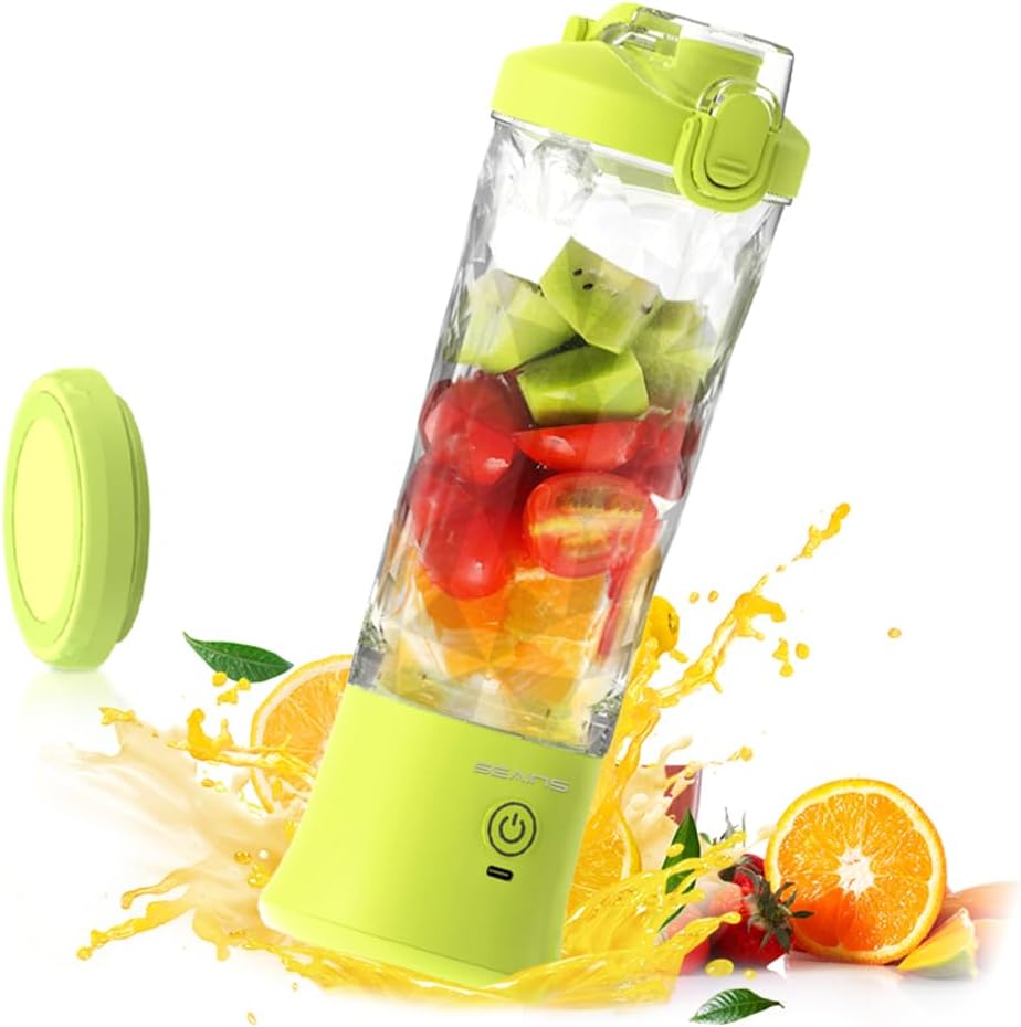 Portable Blender for Shakes and Smoothies With 20 Oz Travel Cup and Lid, Mini Personal Size With 6 Blades, USB Rechargeable for Gym, Kitchen and Outdoors (Yellow)