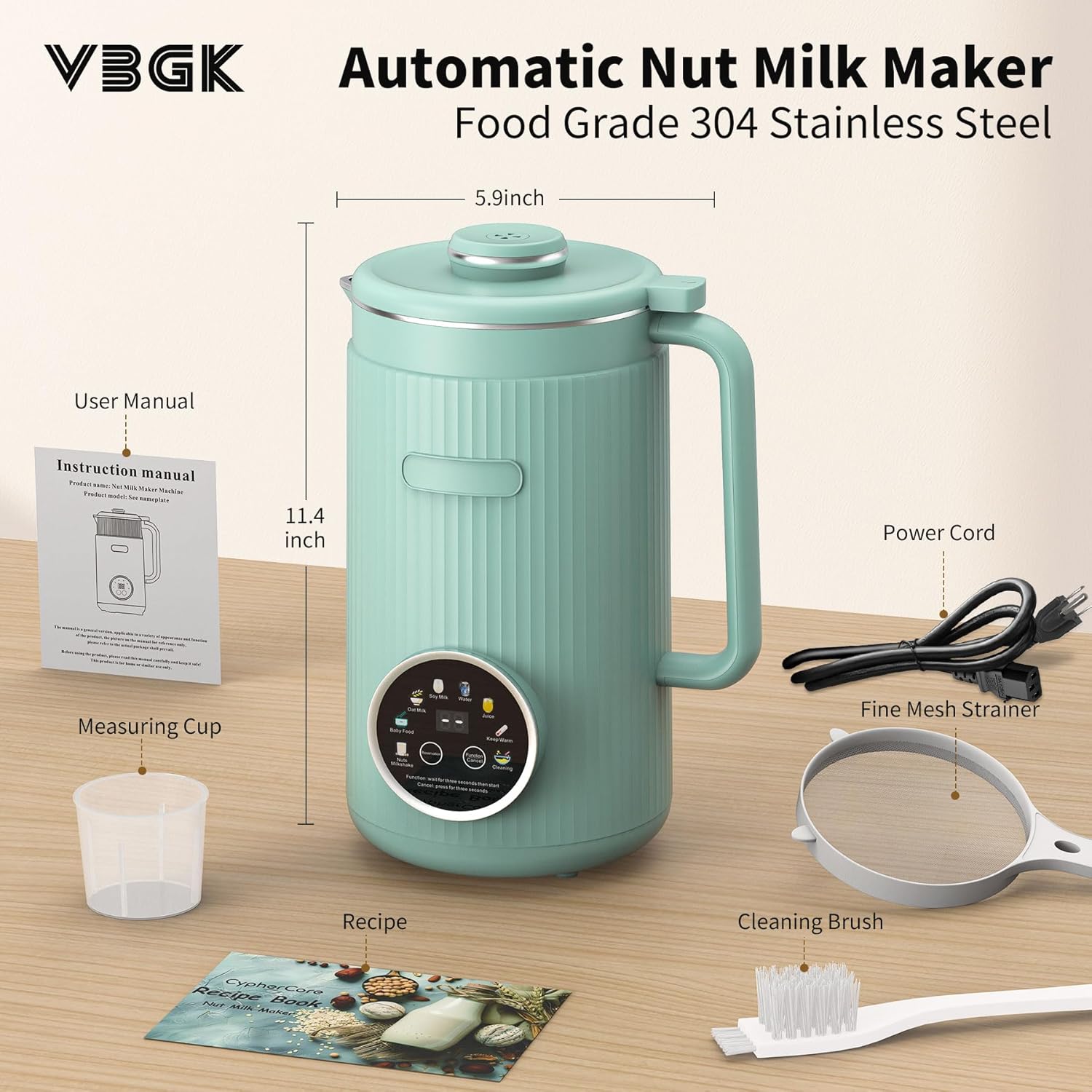 VBGK 8 in 1 Nut Milk Maker Blender With 20 Bladers,40oz Soy, Almond, Oat, Coconut, Plant Based and Non Dairy Beverages, Automatic Soybean Machine With Delay Start/Keep Warm/Boil Water/Auto-clean.