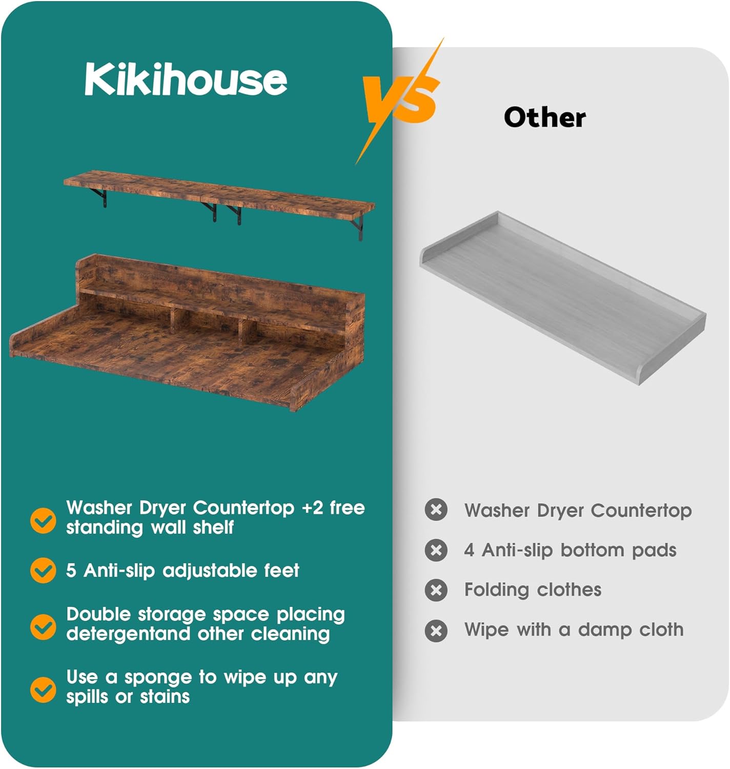 Washer Dryer Countertop, Laundry Countertop Over Washer And Dryer, Washer And Dryer Covers For The Top For Laundry Room Organization, Washer And Dryer Countertop Shelves (Oka Brown, 53.9*27.5*12)