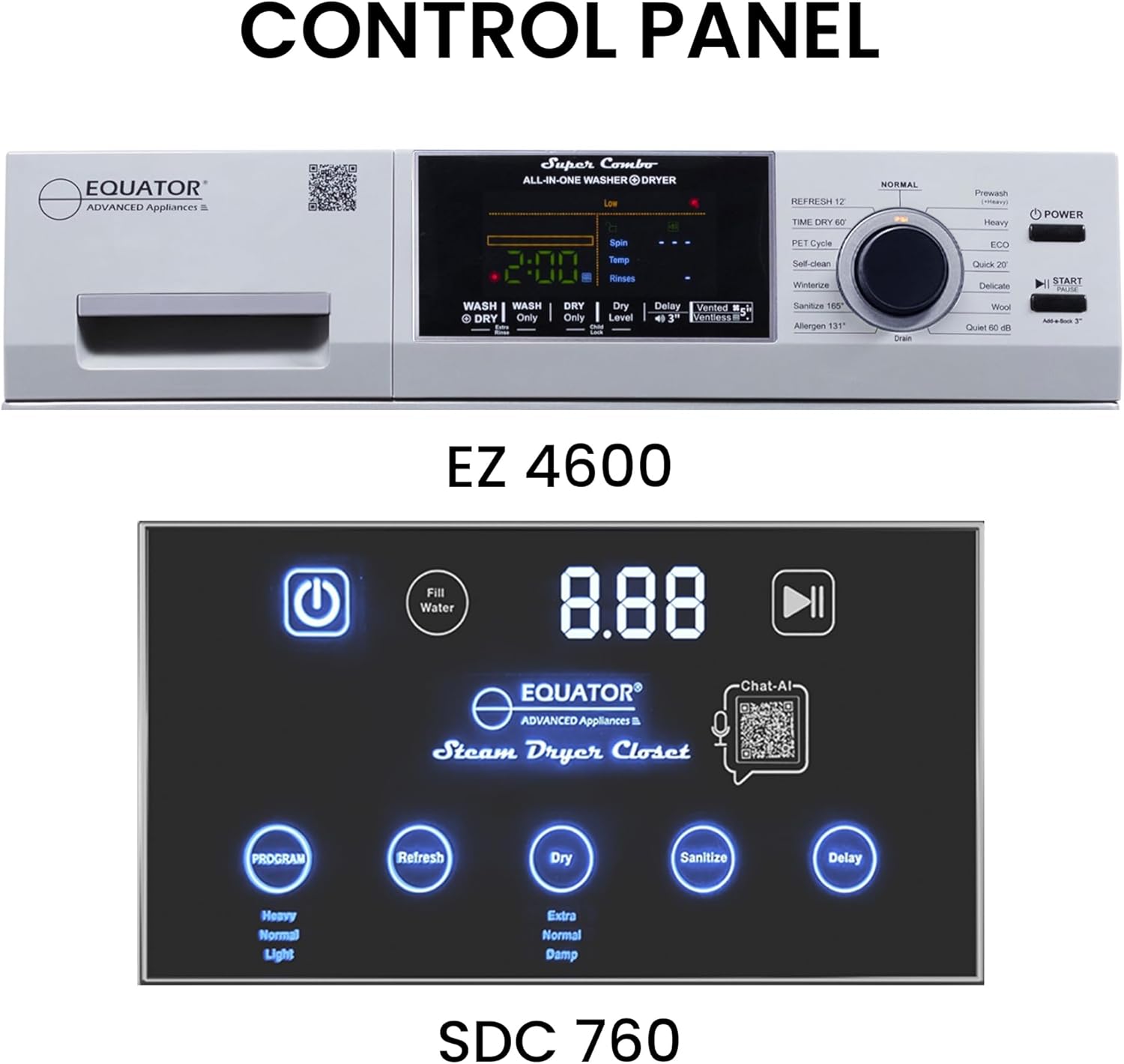 Equator LAUNDRY BUNDLE Silver COMBO Washer-Dryer 15lbs + Steam Dryer CLOSET 110V in Silver and Stainless