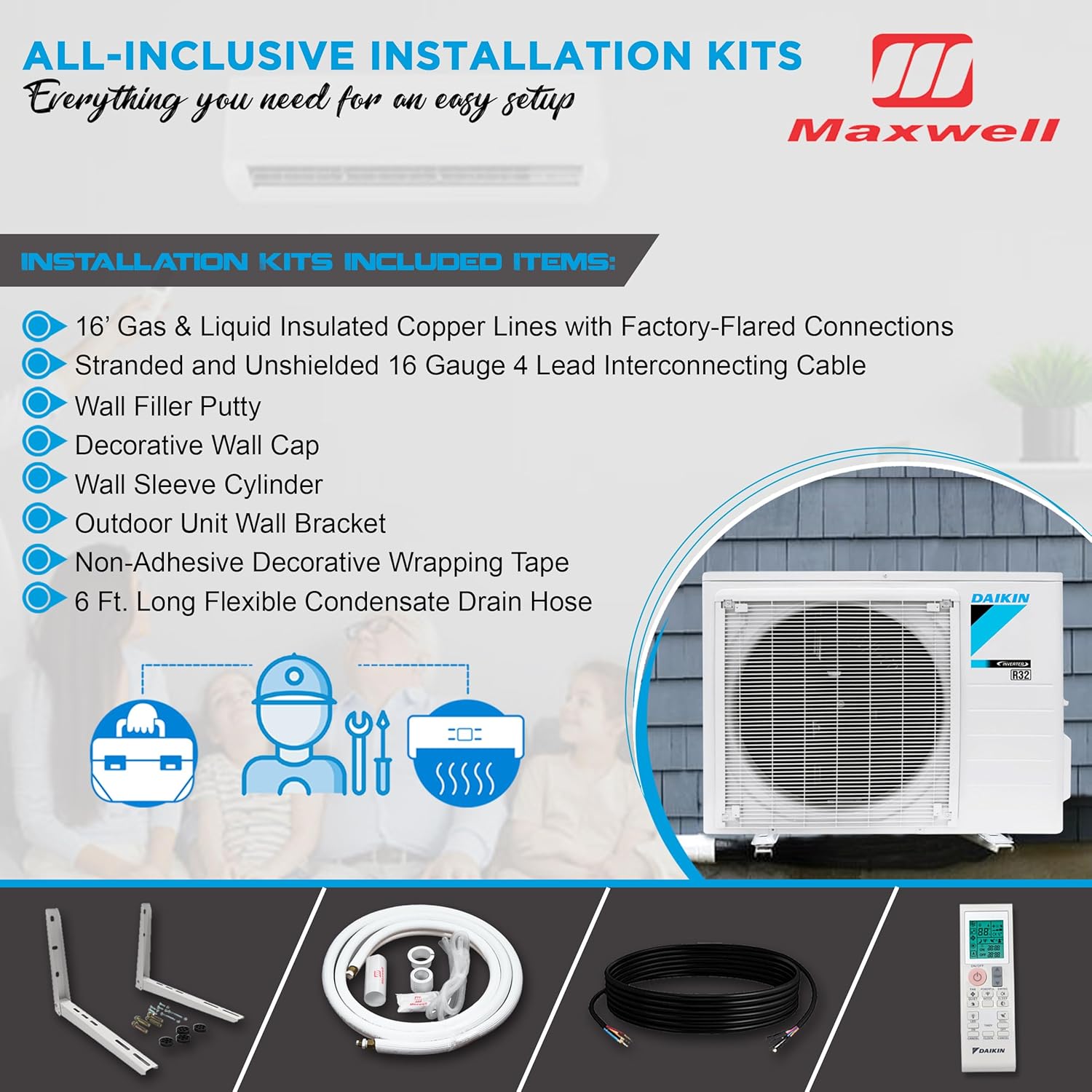 Daikin 24,000 BTU 21 SEER2 Oterra R32 Series Ductless Mini-Split Air Conditioner with Installation Kit and Wall Bracket- 230V