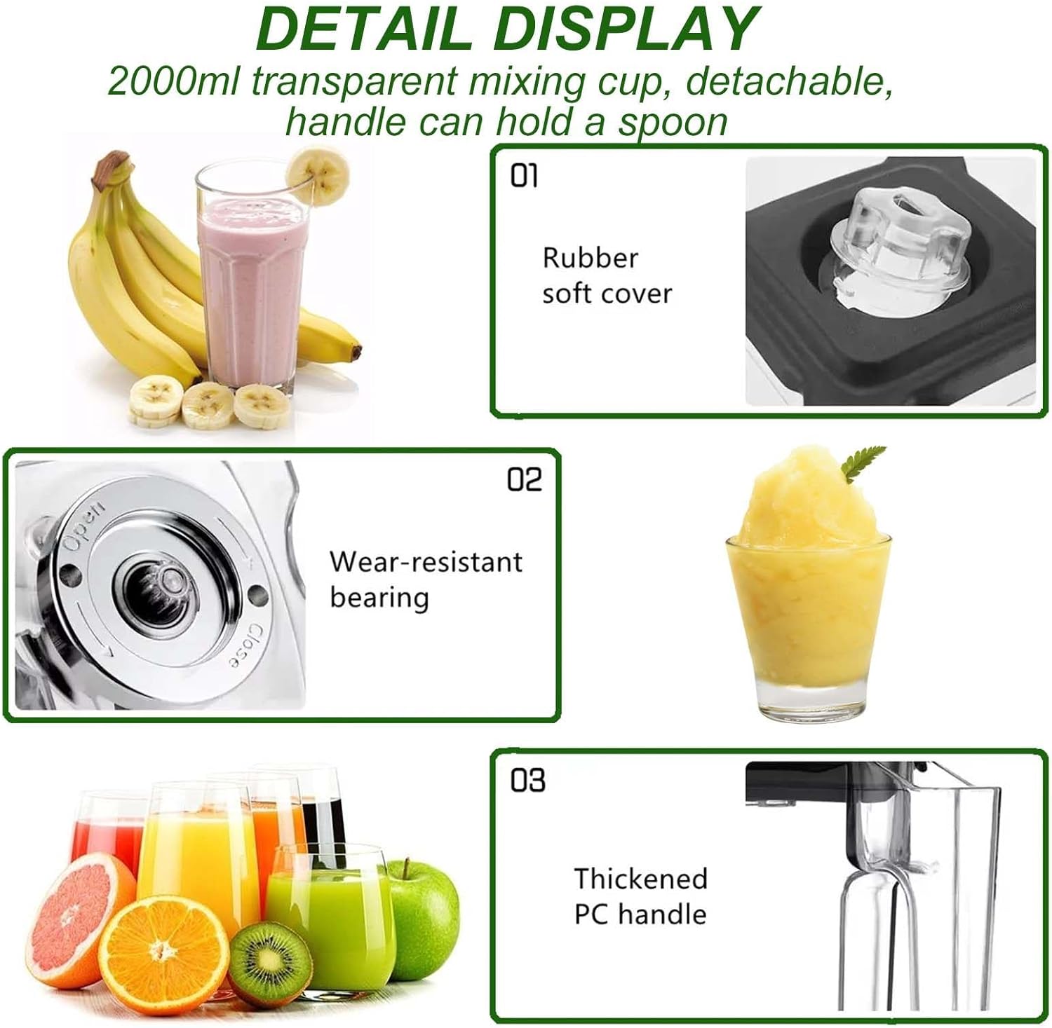 Countertop Blender with Silent Cover,2L Cup with Engraved Scale,Removable Cup and Noise-Reducing Cover,for Milkshakes