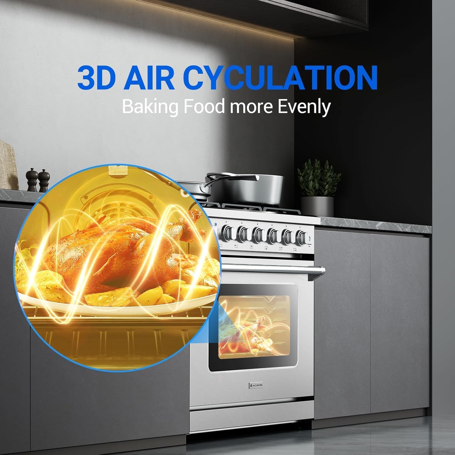 AAOBOSI Upgrade 36 Inch Front Control Gas Range Oven with 6 Cooktop Burners, 6 Cu. Ft 18000 BTU Convection and Self Clean, Freestanding Heavy Duty Gas Range Stove with Halogen Light,Large Capacity