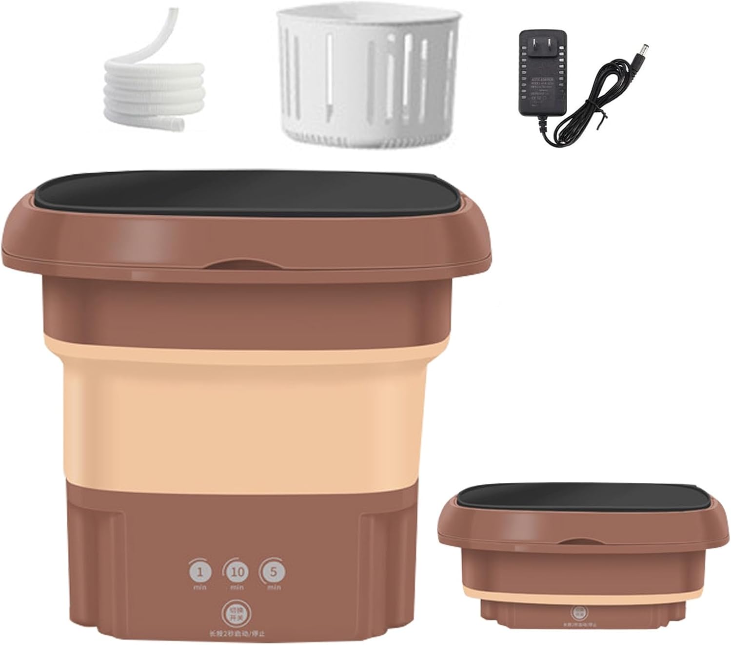 Portable Folding Mini Washing Machine, 6L Large Capacity, with Clothes Basket, Suitable for Washing Baby Clothes, Underwear, Socks, Suitable for Apartments, Dormitories, Camping ( Color : Brownm )