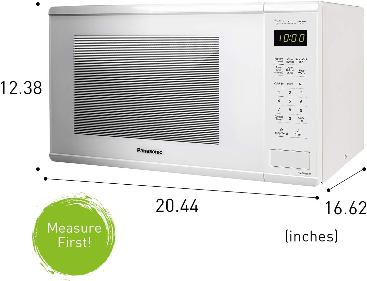 Panasonic Countertop Microwave Oven with Genius Sensor Cooking, Quick 30sec, Popcorn Button, Child Safety Lock and 1100 Watts of Cooking Power - NN-SU656W - 1.3 cu. ft (White)