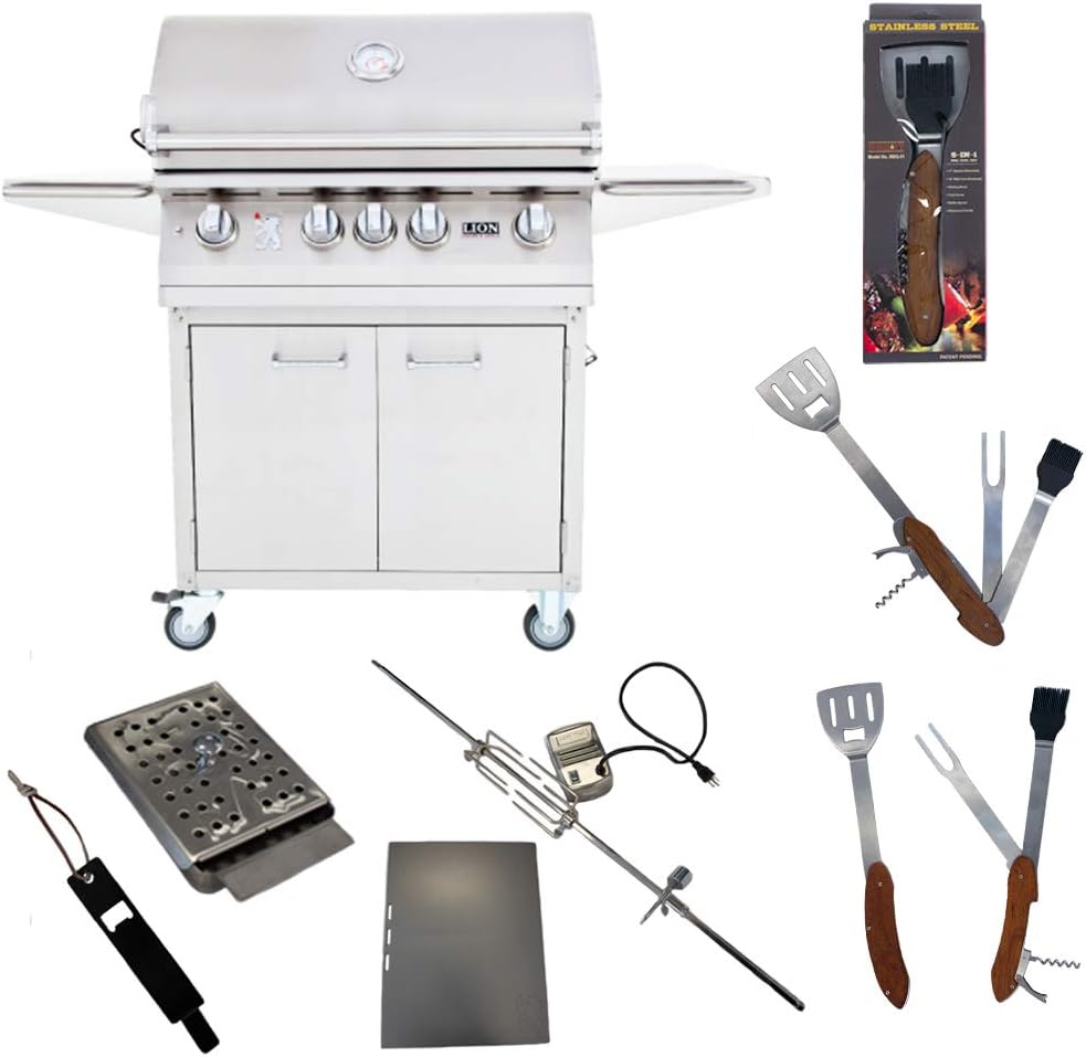 Lion Premium Grills 32-Inch Liquid Propane Grill on Cart L75000 with Exclusive Best of Backyard Gourmet Package