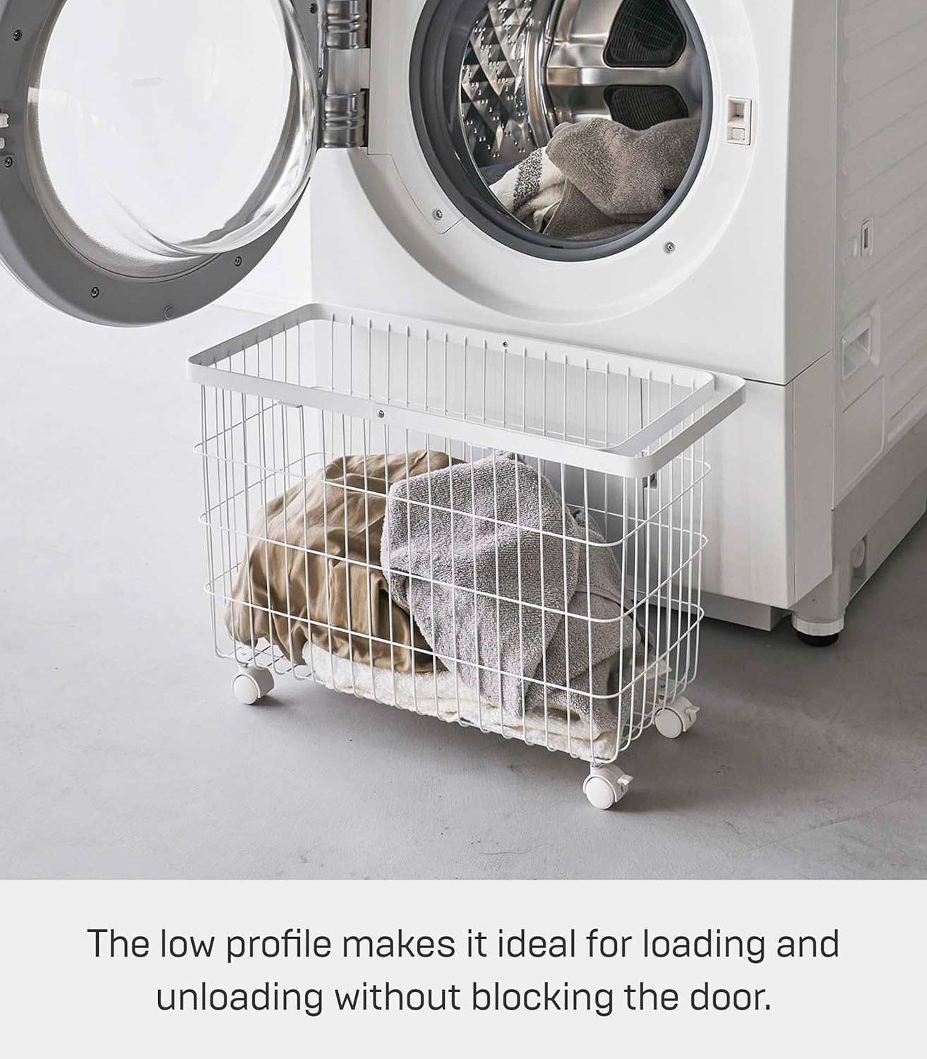 Yamazaki Home Tower Small Rolling Laundry Basket Metal Hamper Cart With Wheels And Handle, 14.8