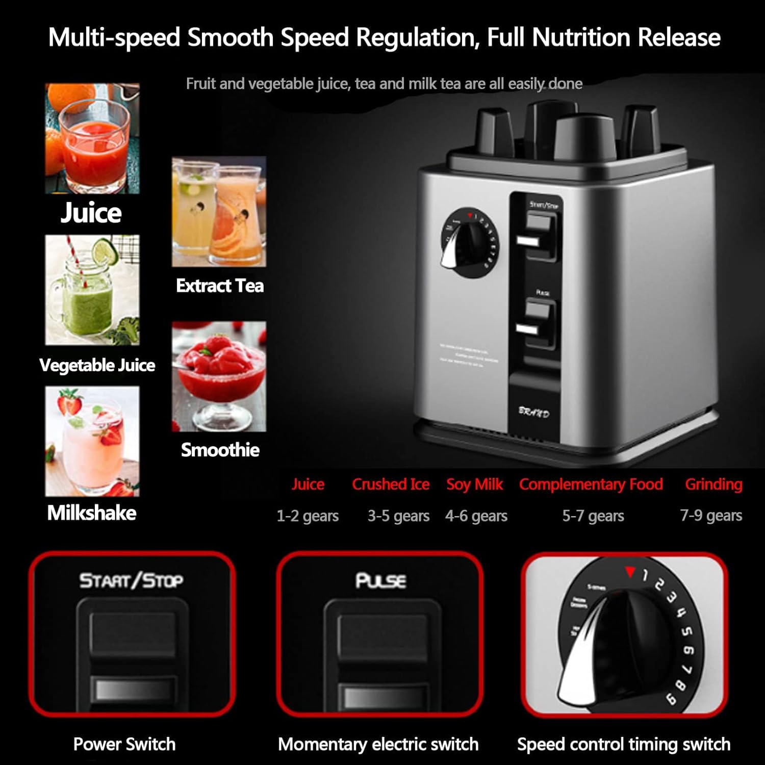 Smoothie Blender, 2200W Mixer Grinder with 30,000 RPM 9 Speeds, 2.2L Kitchen Blender for Smoothies, Juices, Coffee, Nuts, Spices silver