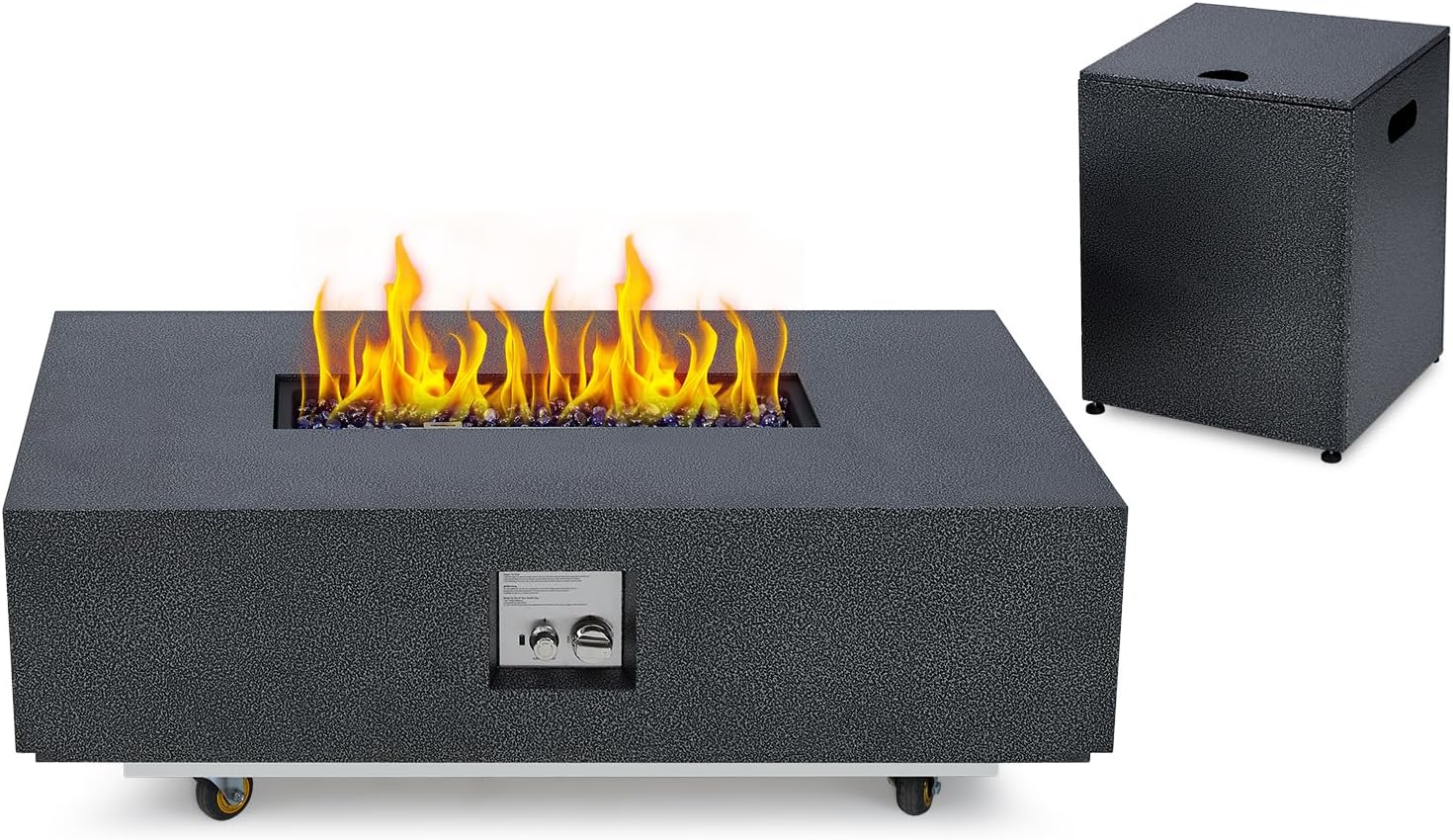 48 Inch Propane Fire Pit Table with Wind Guard and Rain Cover, Glass Beads, Sturdy Steel Anti-Rust Finish, CSA Safety Certified Outdoor Firepit for Patio Yard Garden-Black