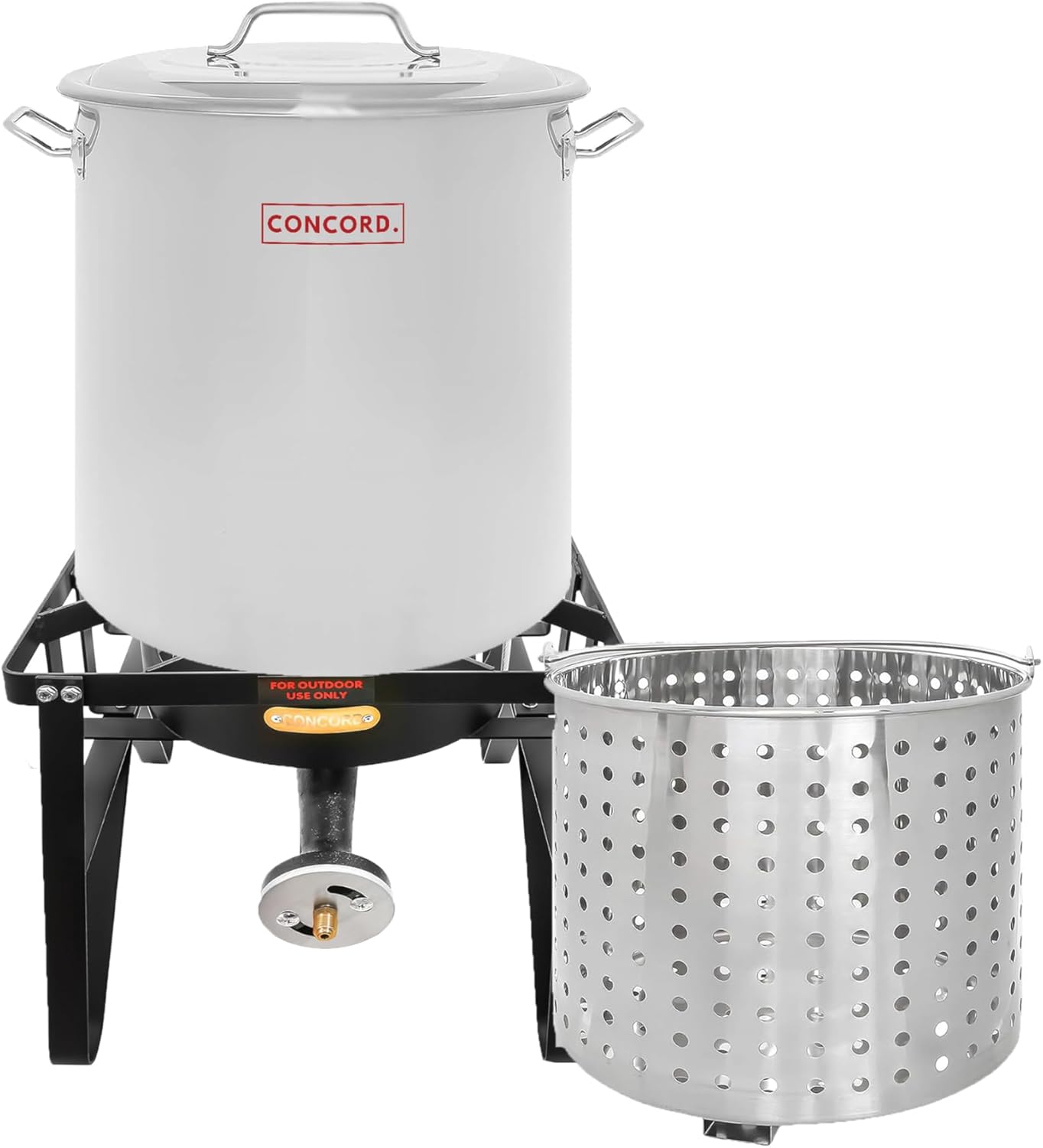 CONCORD Stainless Steel 40 QT Stock Pot w/Steamer Basket + Deluxe Banjo Single Propane Burner, 200,000 BTU Portable Outdoor Stove
