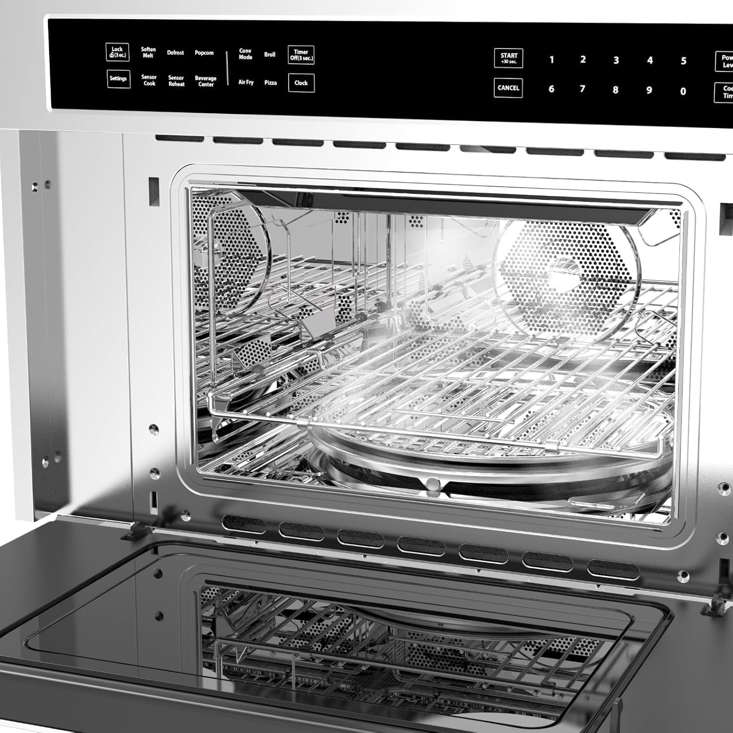 24in Single Wall Oven, Built-In Electric Ovens With Steam&Grill&Air Frying Mode, 3000W, 240V, 2.5Cu.Ft Stainless Steel Convection Built-In Oven (Microwave Convection Oven)