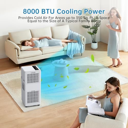 Portable Air Conditioner, 8000Btu Standing AC Unit, Room Air Conditioner with Remote Control, 3-in-1 Function Cool & Fan& Dry, Quiet Operation, Cool Up to 350 Sq.ft, Sleep Mode&24Hrs Timer