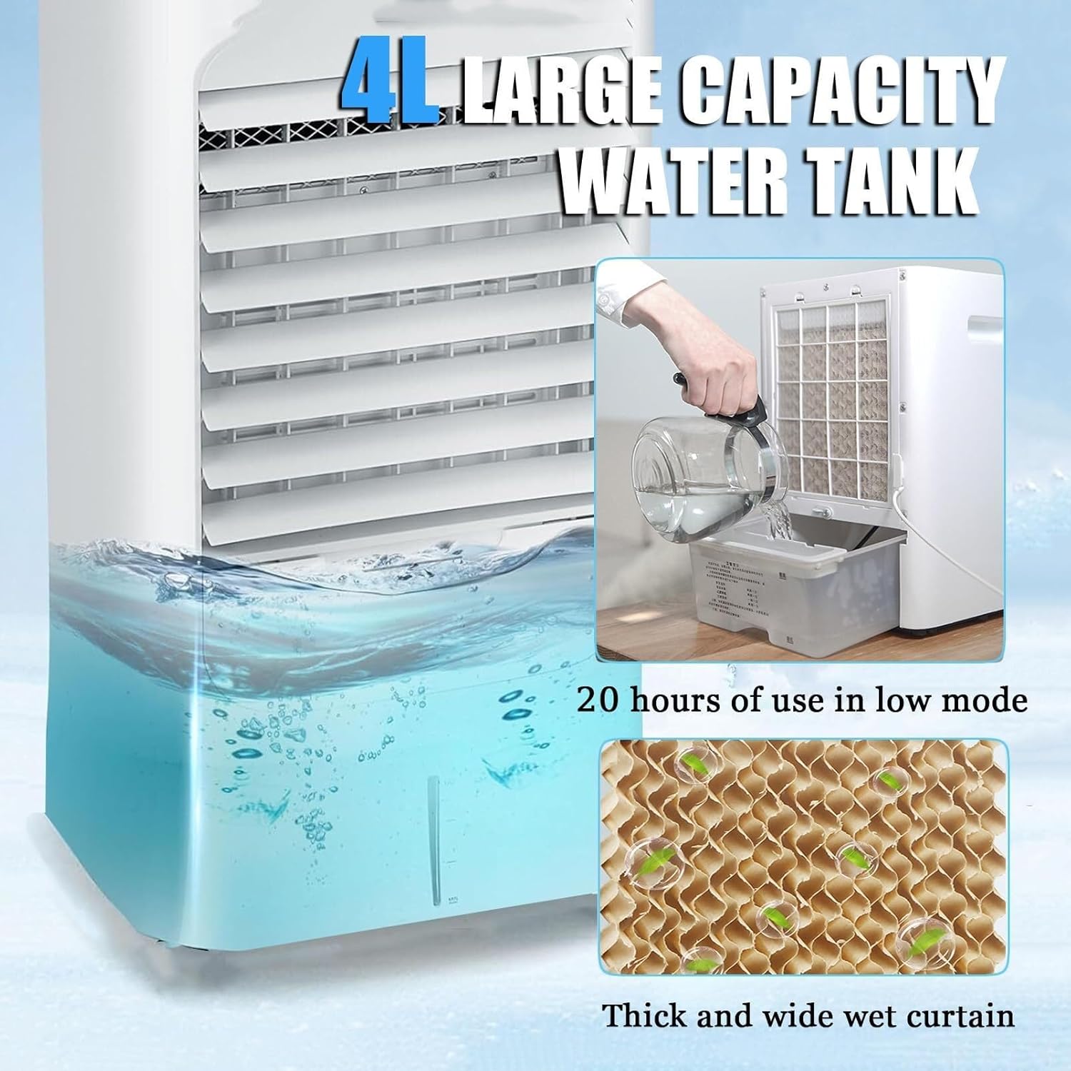 Portable 4-in-1 Air Conditioner with 3 Speeds & 4 Modes, 4L Water Tank, Remote Control, Evaporative Cooling Fan for Home, Office, Truck, RV (12V/220V)(12V/220V)