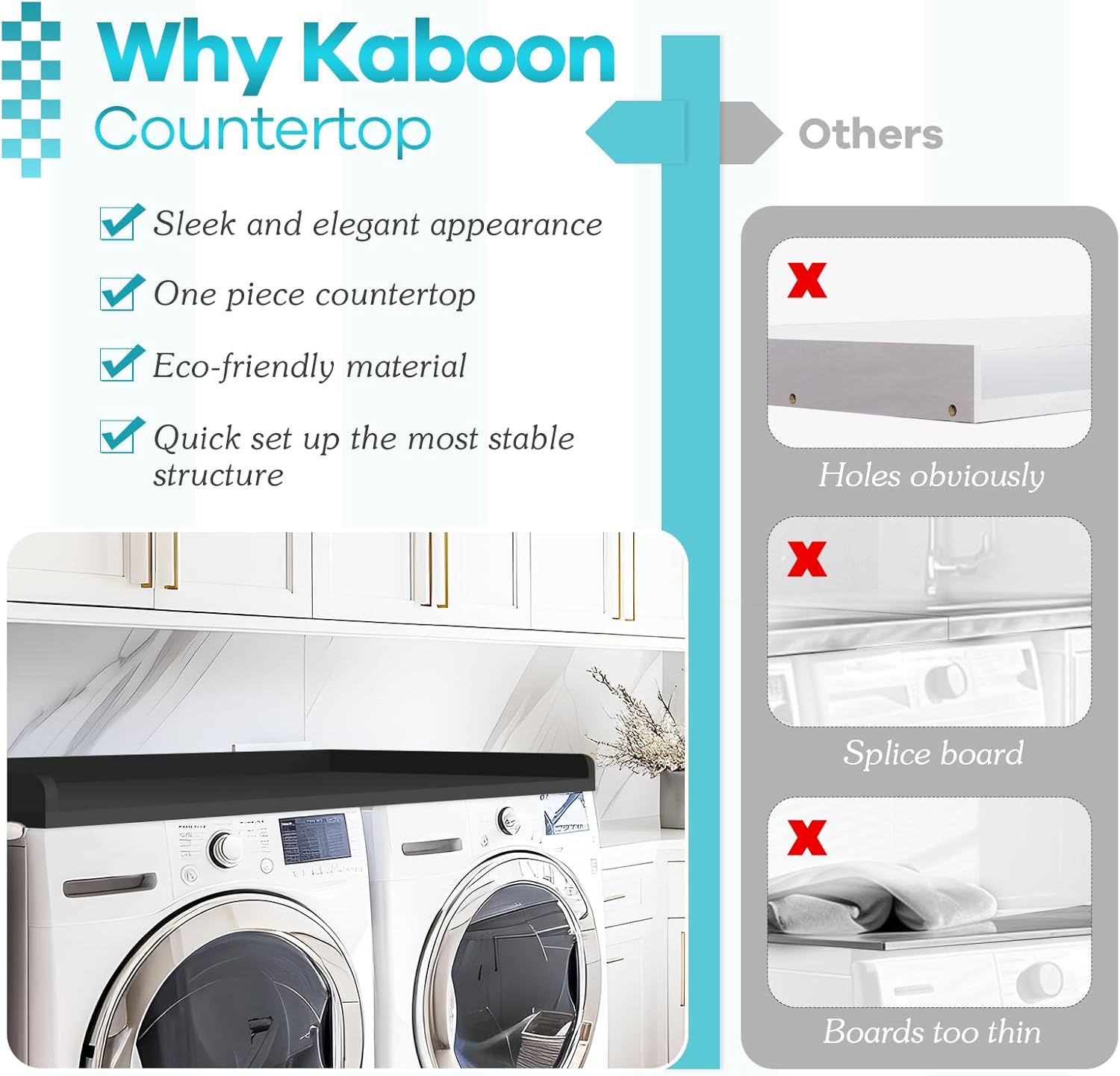 Kaboon Washer Dryer Countertop Only, Melamine Countertop with Edge Rails - 27.5