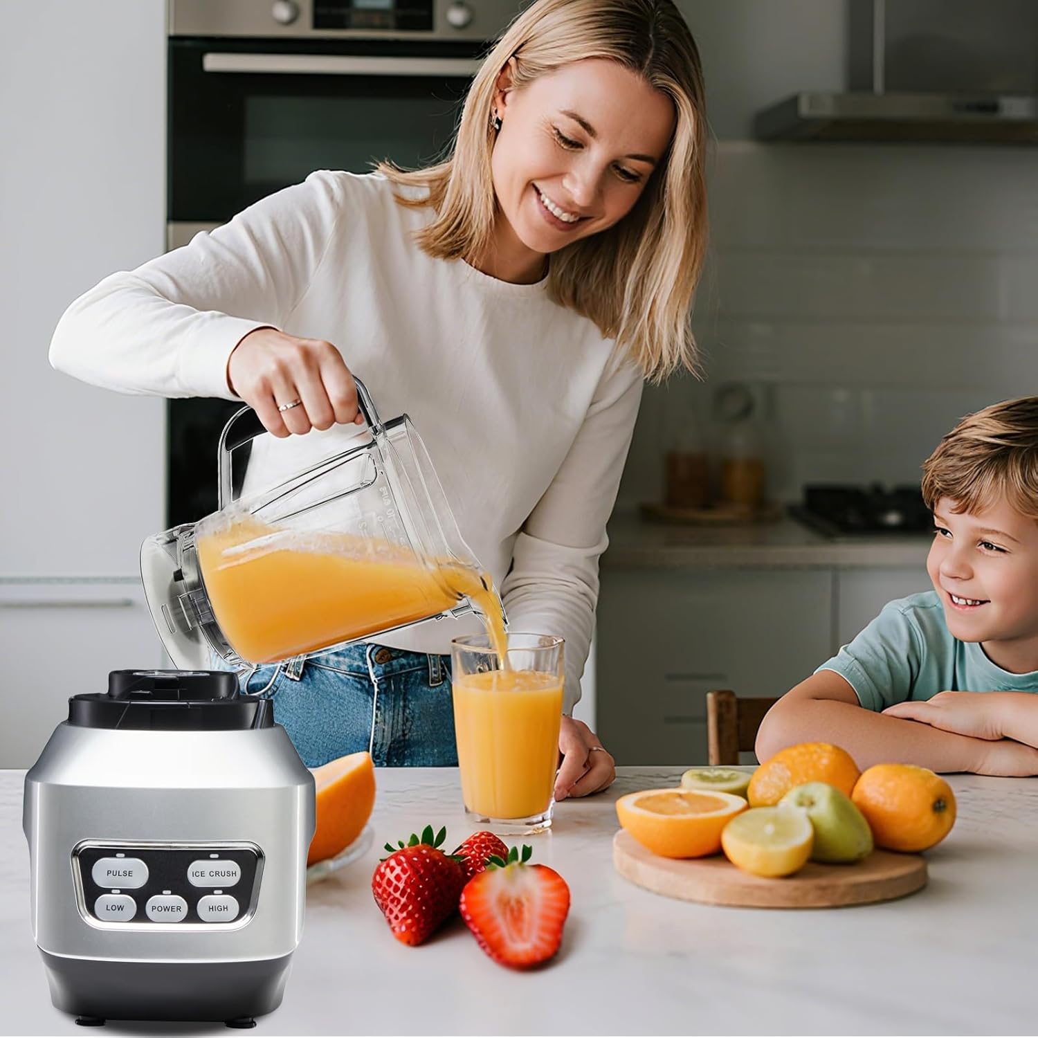 Sweetcrispy Countertop Blender, 1400W 60oz Blender Combo for Kitchen, Smoothies Maker With BPA-Free Portable Cups For Shakes, Sauces, Juice, Ice Crushing, Silver