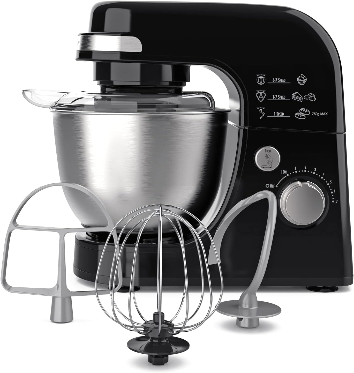 Hamilton Beach Electric Stand Mixer, 4 Quarts, Dough Hook, Flat Beater Attachments, Splash Guard 7 Speeds & Wave Crusher Blender with 40 Oz Glass Jar and 14 Functions for Puree, Stainless Steel