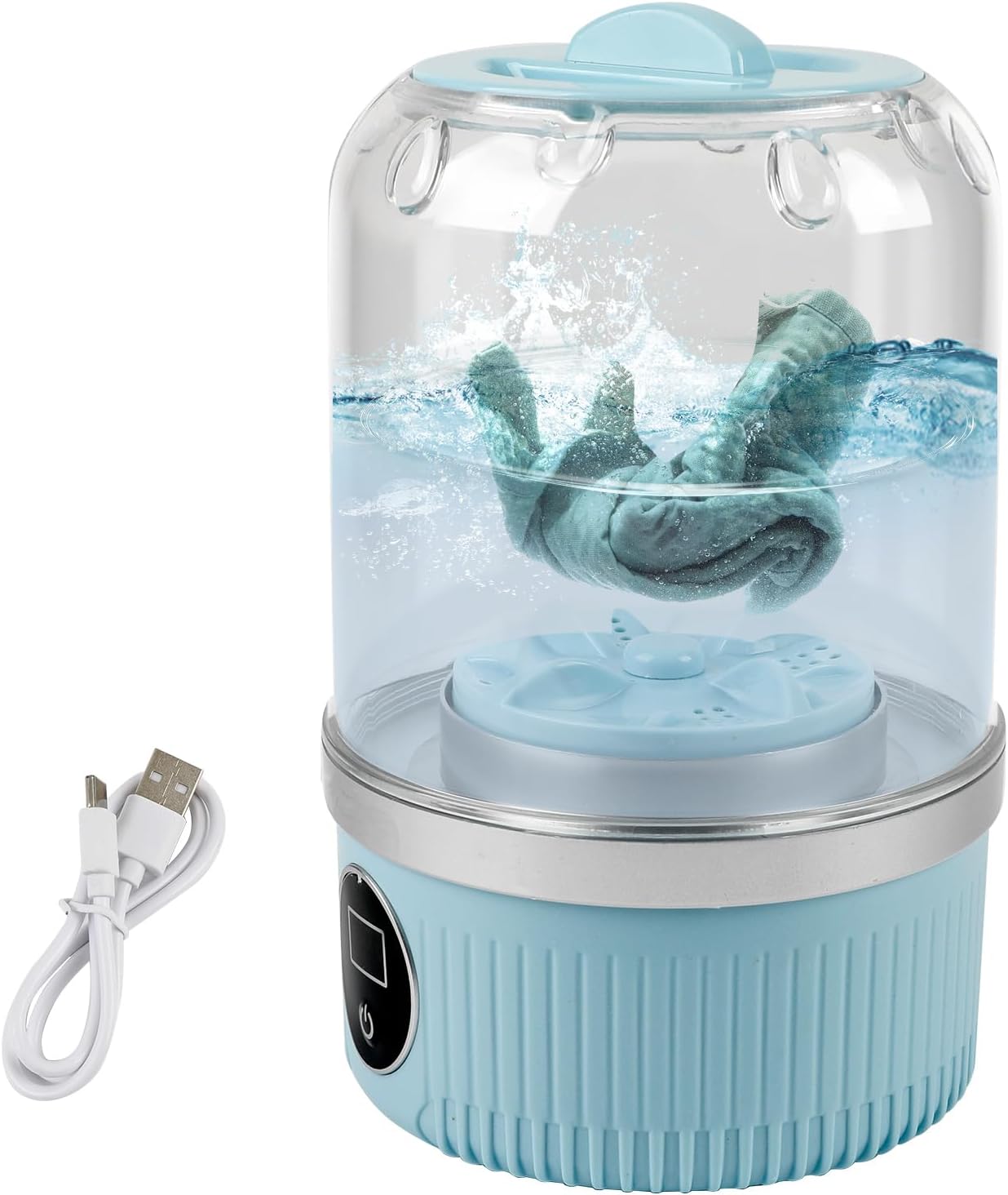 JOJOCY Portable Mini Washing Machine, Rechargeable 15W Cordless Underwear Washer for Bra, Socks, Baby Clothes, Travel & Dorm Use USB-Powered Laundry Cup 2 Wash Modes (Blue)