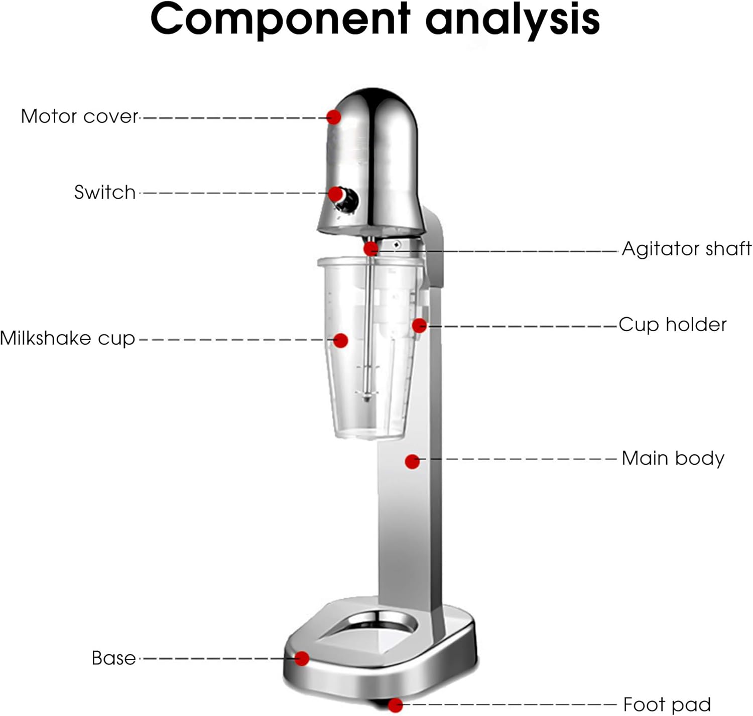 180W Electric Milk Shaker Machine, 18000R/Min Ice Cream Smoothies Blender Professional, Two-Speed Regulation, Ce/Fcc/CCC/Pse