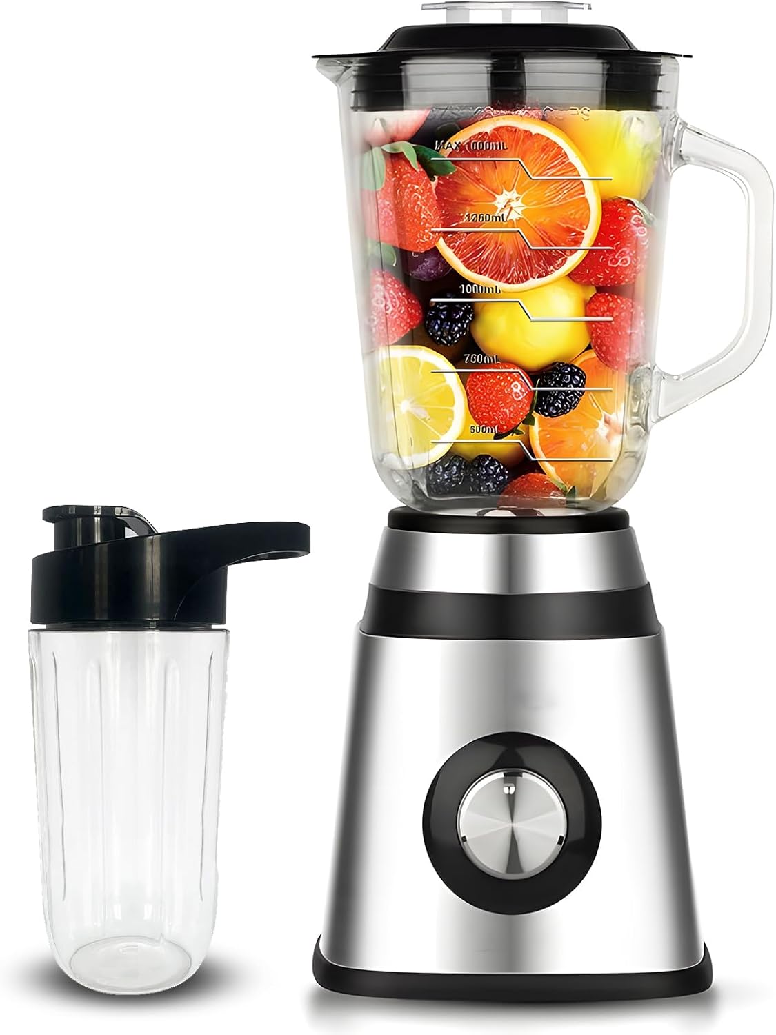 Personal Size Smoothie Blender with Cup for Kitchen 500W Stainless Steel Small Blender 2 Speed Adjustable with 48oz Glass Jar Double Serve Blender for Smoothies Shakes Drinks Baby Complementary