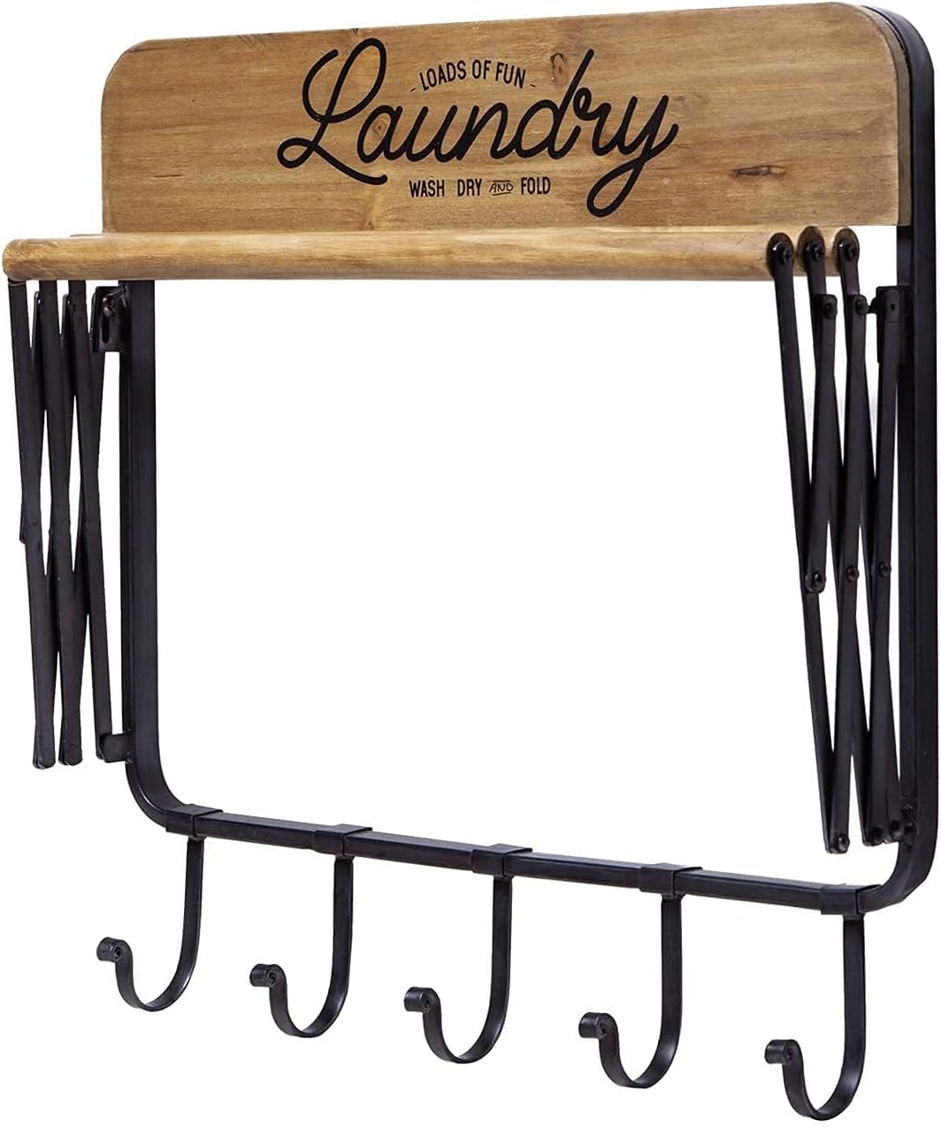 SOFFEE DESIGN Accordion Laundry Rack, Retractable Wall Mounted Racks, 3 Bars & 5 Hooks for Drying Rack Hanging Towels Clothes Save Space Perfect for Laundry Room, Bathroom, Mudroom, Wall Decor