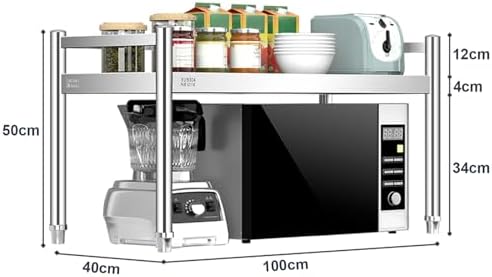 Stainless Steel Over Microwave Shelf, Commercial Countertop Metal Organizing Rack Microwave Stand for Restaurant, Bar, Utility Room, Kitchen and Garage