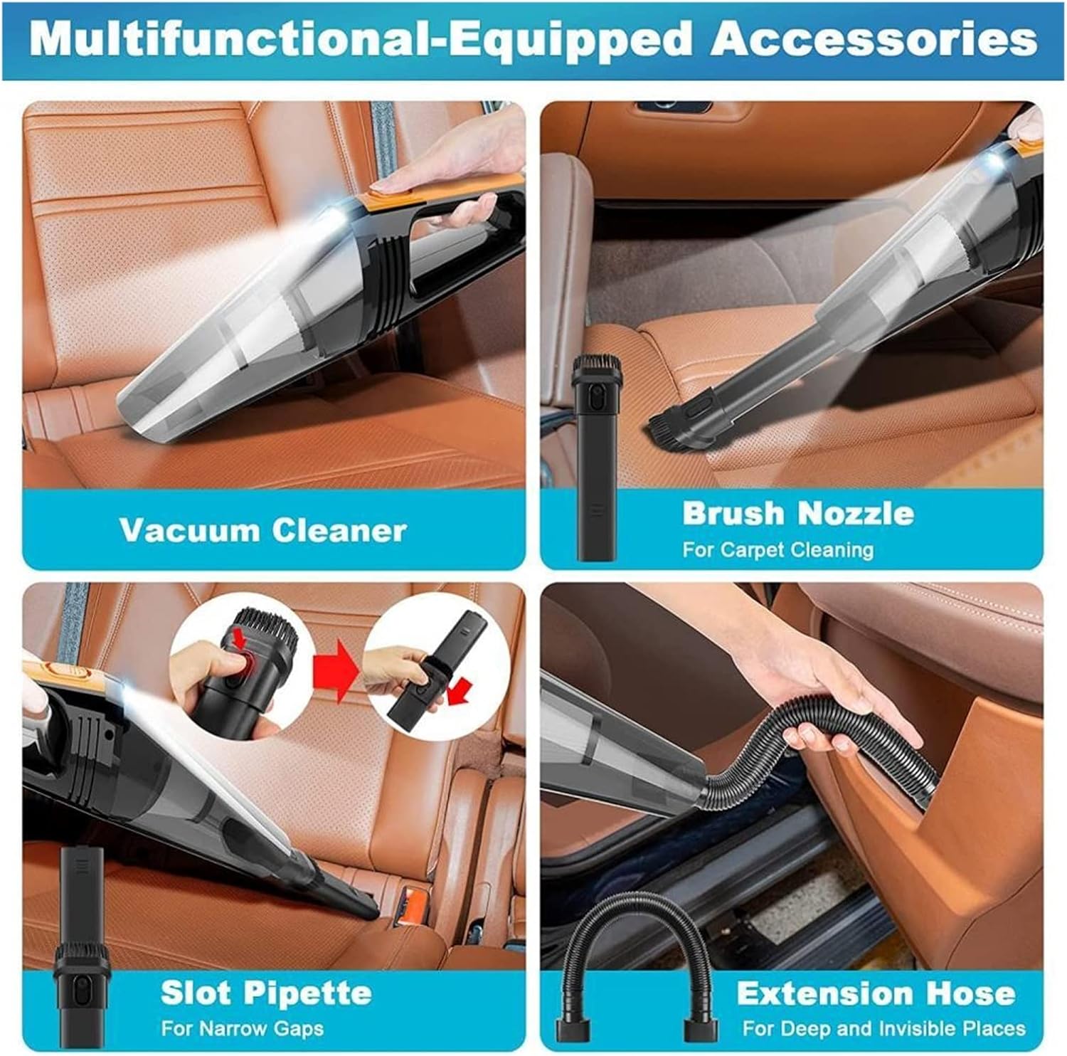 60000Pa Wireless Car Vacuum Cleaner Handheld Mini Light Weight Rechargeable Hand Vacuuming Cordless Powerful for Car Home Office (Color : VC003 W Bag 2 Filter)