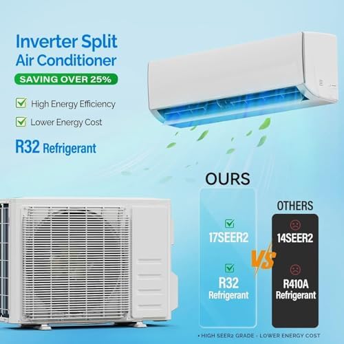 11500 BTU Wifi Enabled Mini Split Air Conditioner & Heater, 17 SEER2 208/230V Inverter Ductless Wall AC Unit with Pre-Charged Condenser, Heat Pump & Installation Kit
