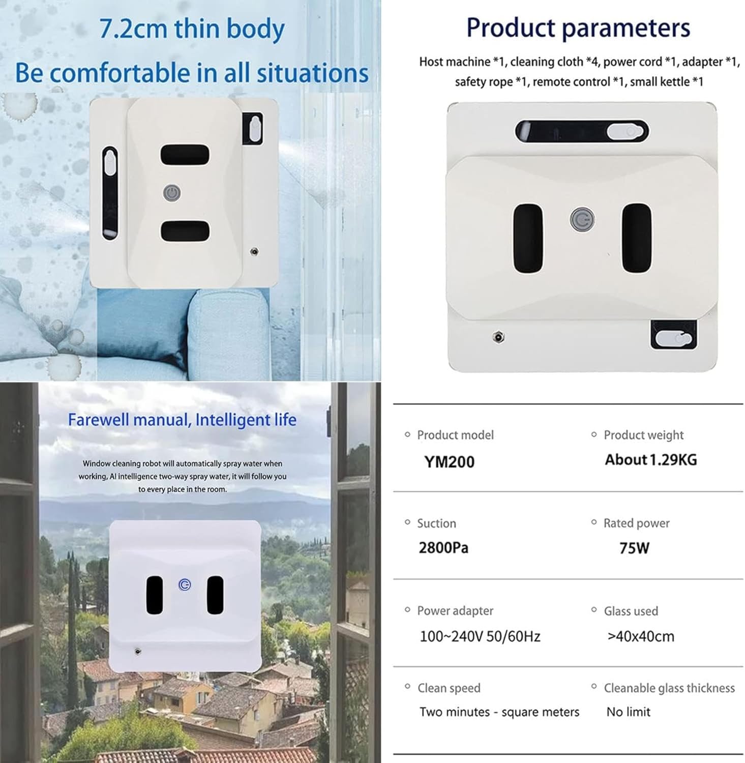 Window Cleaner Robot Electric Window Cleaning Machine with Dual Water Tanks Auto Water Spray,Smart Glass Cleaning Robotic with App & Remote