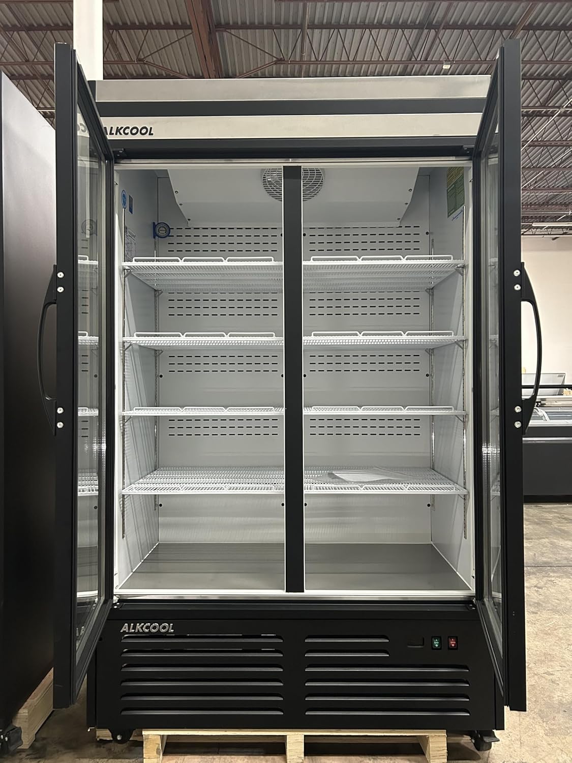 Commercial Beverage Refrigerator Display Fridge,Stainless Steel Merchandiser Two Glass Door Drink Cooler (no canopy) with LED Light Adjustable Shelves,ETL Sanitation,45 Cu Ft,47