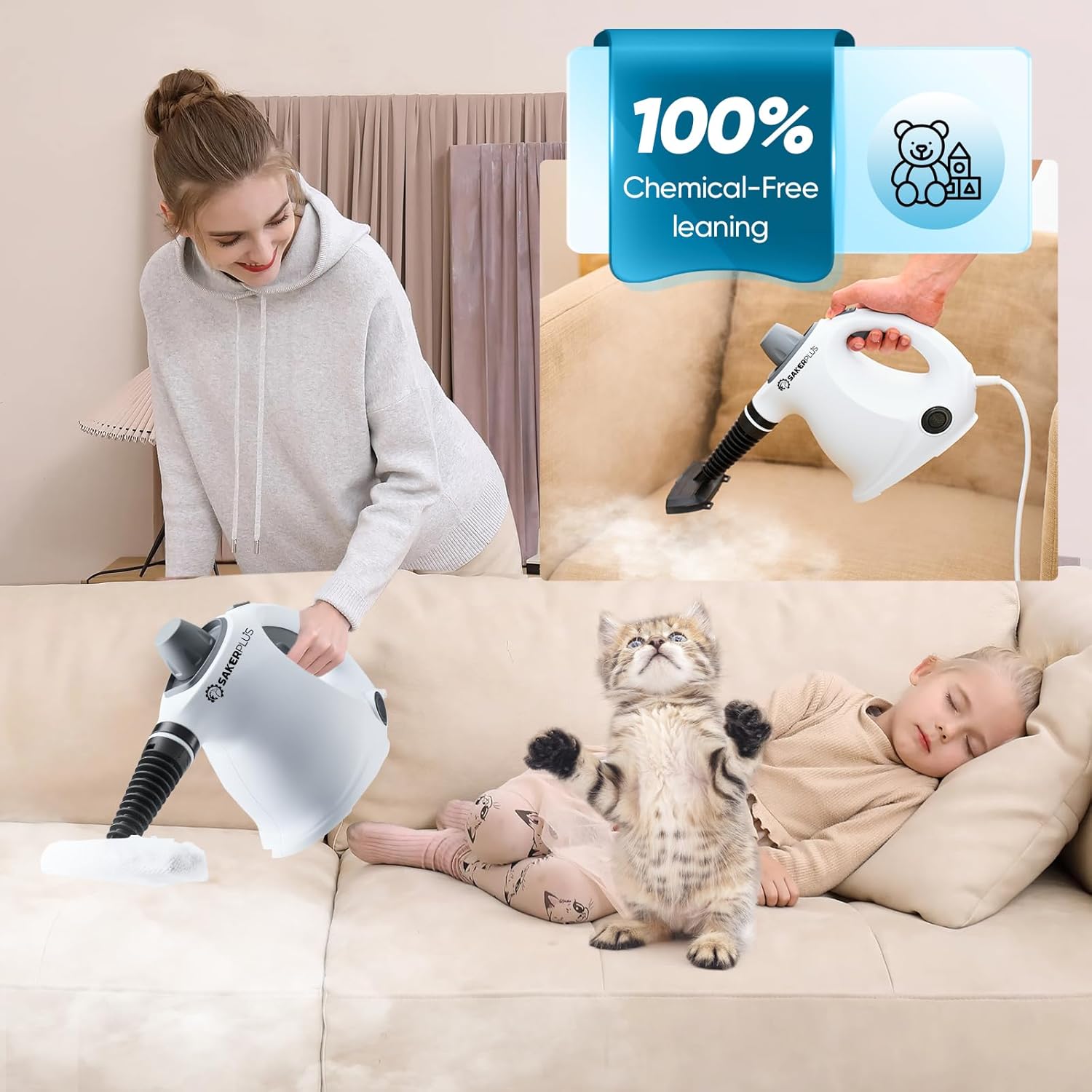 Steam Cleaner,Steam Disinfection Cleaner with 13 PCS Accessories,Pressurized Handheld Multi-Surface Steamer with Safety Lock & 350ML Large Capacity for Home, Car, Kitchen, Bathroom Cleaning