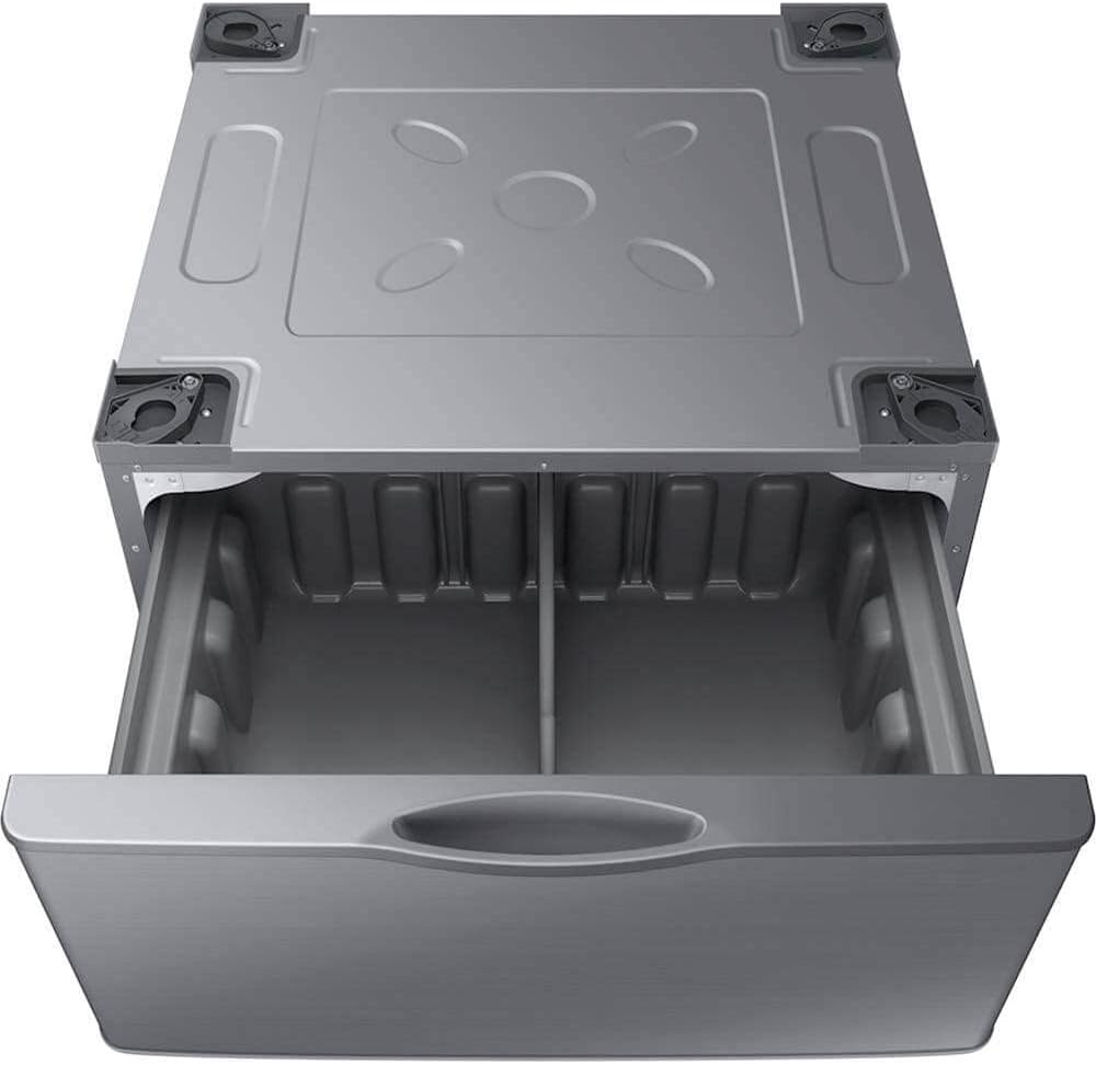 SAMSUNG 27-Inch Washer Dryer Pedestal Stand w/ Pull Out Laundry Storage Drawer, Stainless Steel, WE402NP/A3, Platinum