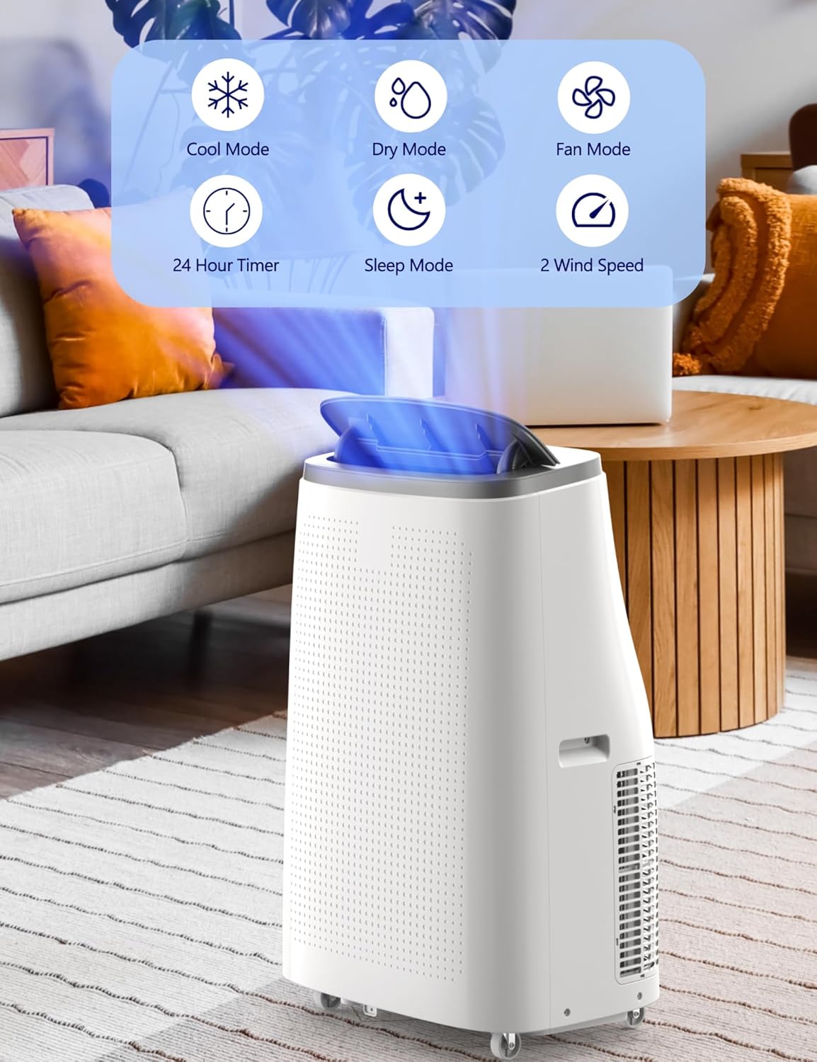 14000 BTU Portable Air Conditioner - 3 in-1 Cooling, Dehumidifier & Fan with Quiet Operation, Sleep Mode, 24H Timer & Energy Savings, for Rooms Up to 700 Sq.Ft, Includes Remote Control, Reusable Filt