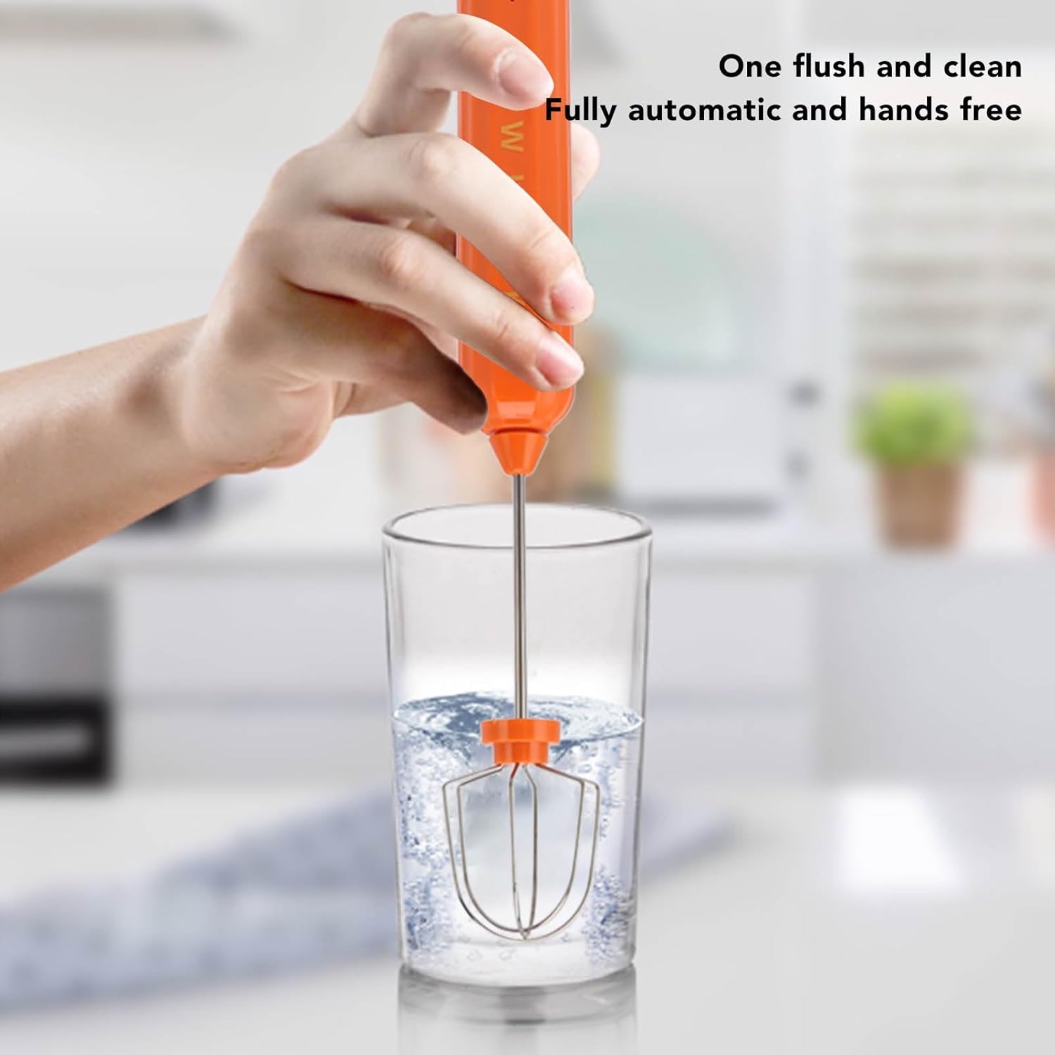 USB Stainless Steel Electric Household Mixer, Handheld Small Mixer Wireless Whisk Frother Wand, Ideal Hand Frother for Kitchen Use (Orange)