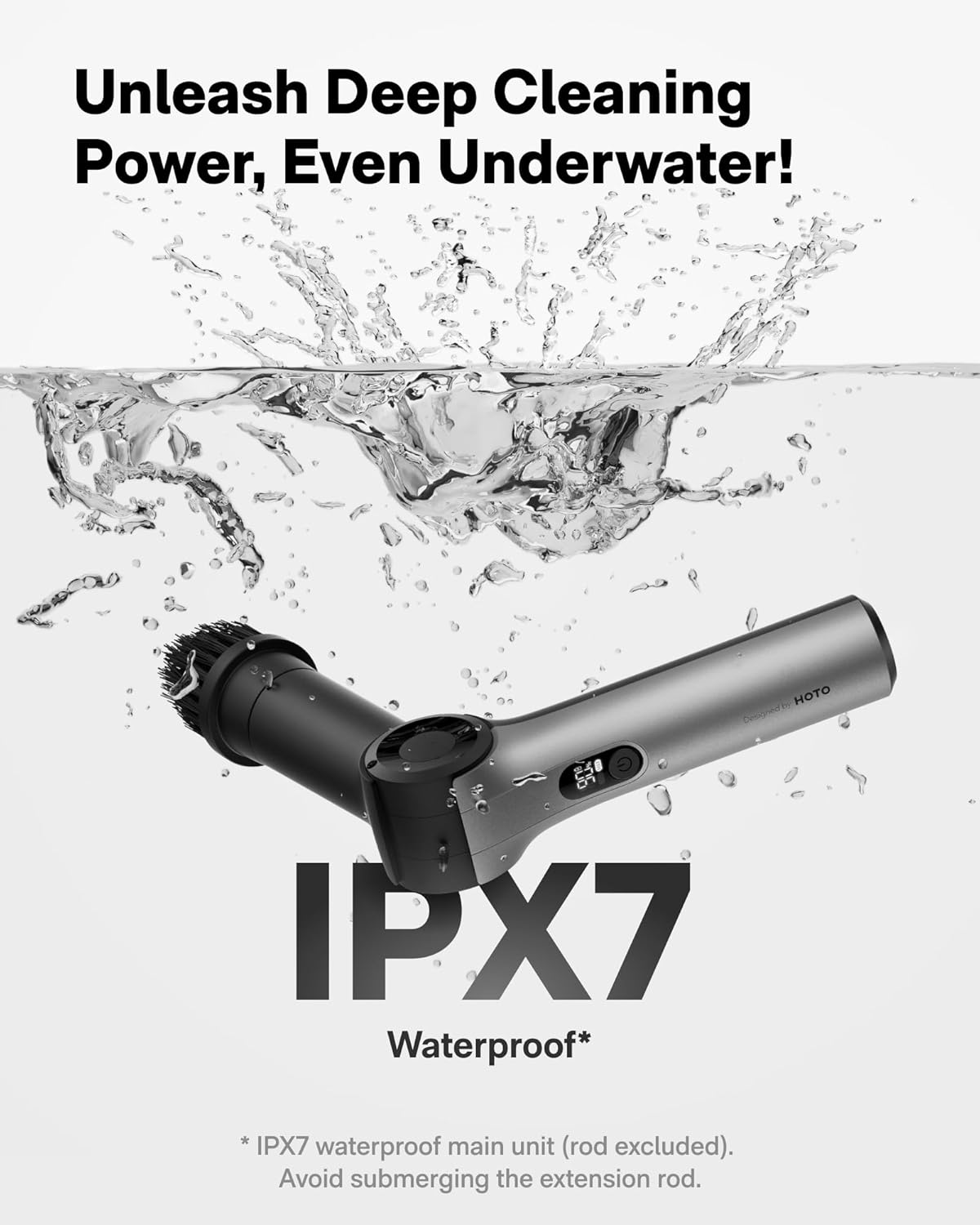 HOTO Flexi™ Cordless Electric Spin Scrubber, Adjustable Angle, Extendable Handle, Smart Display, IPX7 Waterproof, Powerful Cleaning Scrubber with 8 Replaceable Brush Heads, for Bathroom, Tile, Bathtub