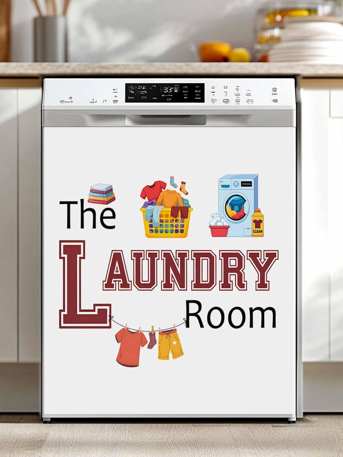 Laundry Room Dishwasher Magnet Cover, Cartoon Washing Machine Clothes Refrigerator Magnets Covers for The Front Door, Reusable Dishwasher Panel Fridge Decal Cover for Home Appliance Decor 23''x26''