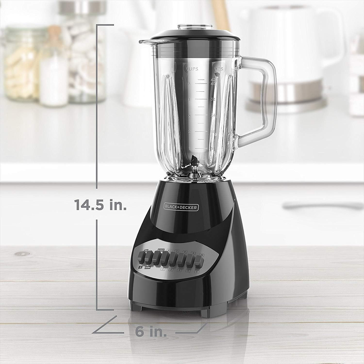 BLACK+DECKER Countertop Blender with 6-Cup Glass Jar, 10-Speed Settings, Black, BL2010BG