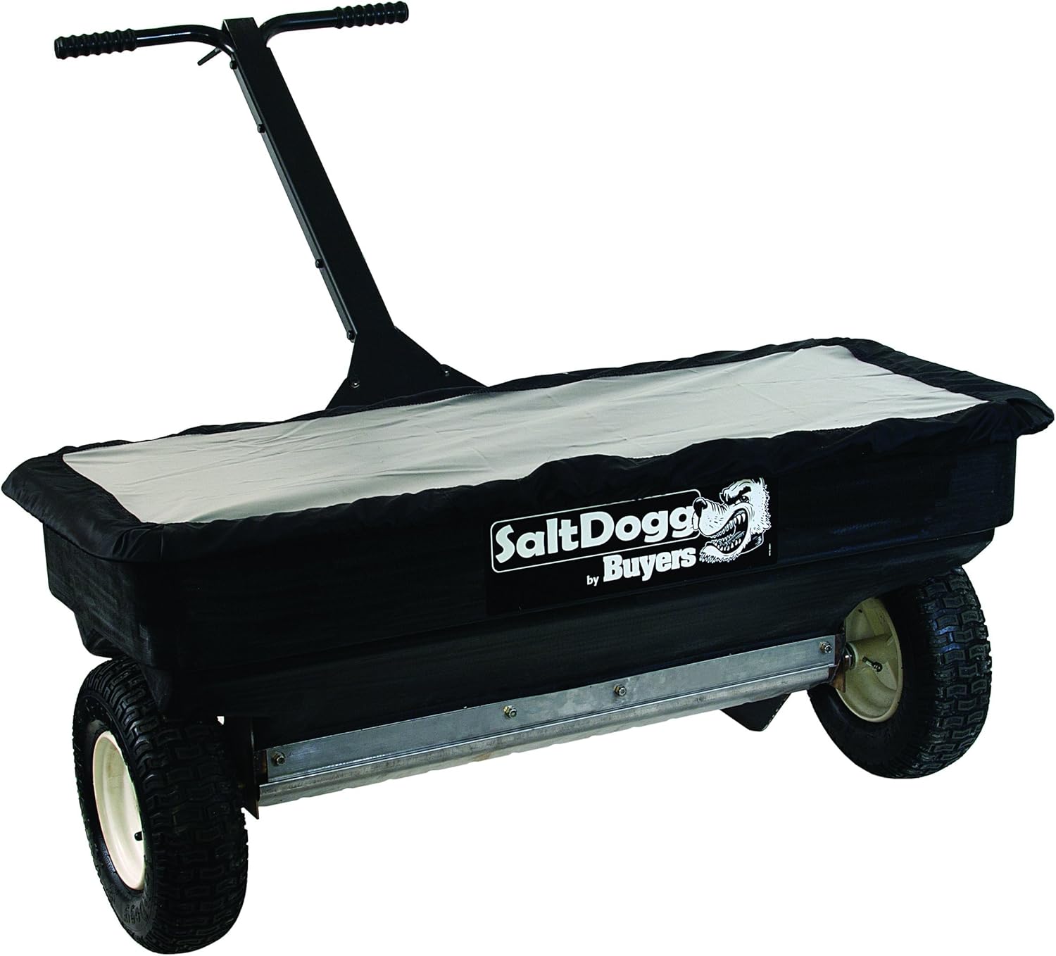 Buyers Products SaltDogg WB400 Walk-Behind Drop Spreader, 2.5 cu ft Poly Hopper (200 lb), Stainless Frame/Agitator, 44 in Path, 13 in Pneumatic Tires, Rain Cover & Screen, Made in USA