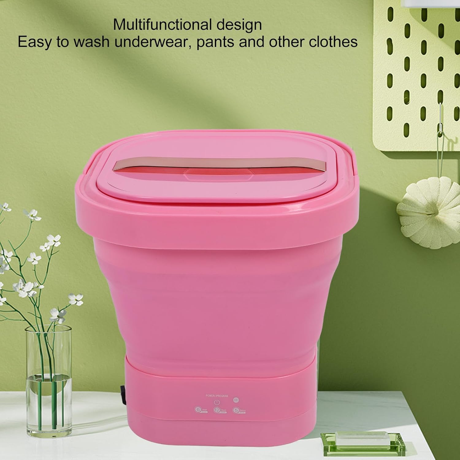 Portable Mini Washing Machine with Foldable Design, Rechargeable Washer Dryer for Clothes, Dewatering Feature for Quick Drying - Ideal for Travel, Camping, Apartment ()