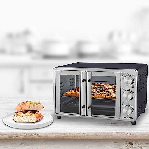 Courant French Door Convection Toaster Oven & Broiler, Bake Broil Toast Oven, Fits 9x13’’ Aluminum Baking Pan, 6-Slices, 10’’ Pizza, Convection Oven - Stainless Steel