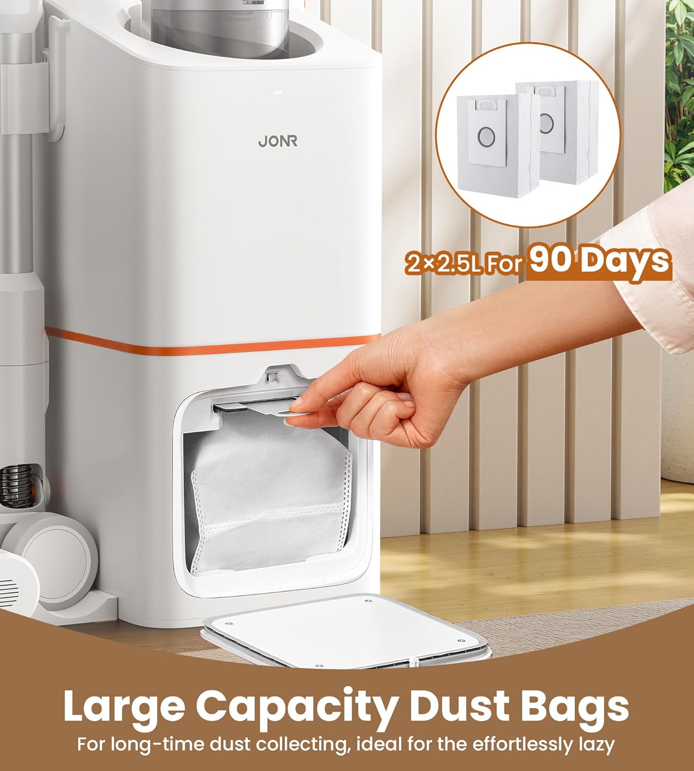 JONR VC08 Pro Cordless Vacuum Cleaner with Auto-Empty Station Powerful Suction, 2.5L Large Dust Bag, 3 in 1 Clean Staion, Rechargeable, Stick Vacuum for Pet Hair, Carpets & Hardfloor