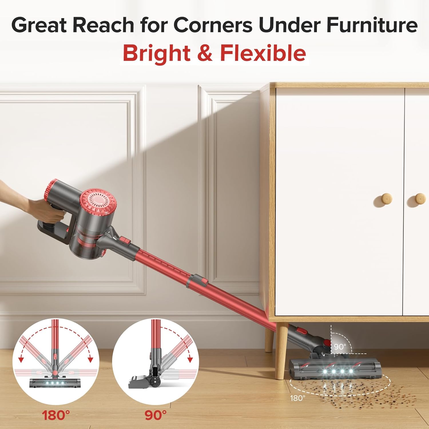 Cordless Vacuum Cleaner with Self-Standing, 40KPA Stick Vacuum Cleaners for Home, 8-in-1 Lightweight Rechargeable Vacuum, 7-Layer Filtration,Ideal for Carpet, Pet Hair, Hardwood Floors