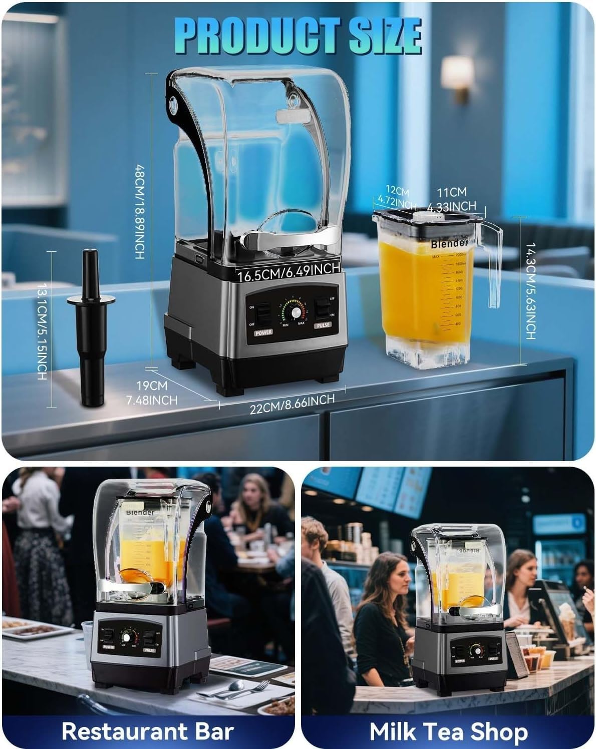 Cold Press Juicer, Commercial Quiet Blender, Soundproof Ice Crushing Blender, 3-Second Quick Ice Crushing with Silent Cover for Puree, Milkshake, Juice, Drink and Ice.(Red)