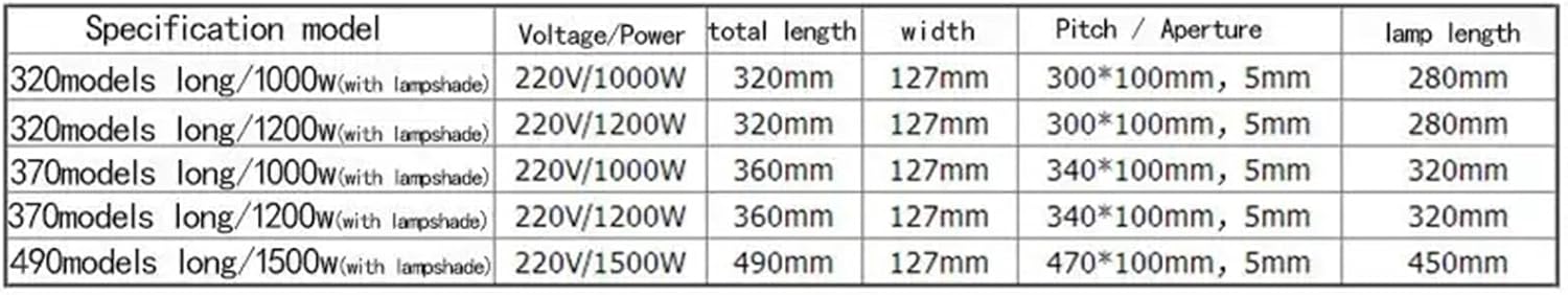AVIMYA Microwave oven halogen tube1000W different length heater electric element Carbon fiber barbecue heating tube with Lampshade (Color : 1200W, Size : L320 models)