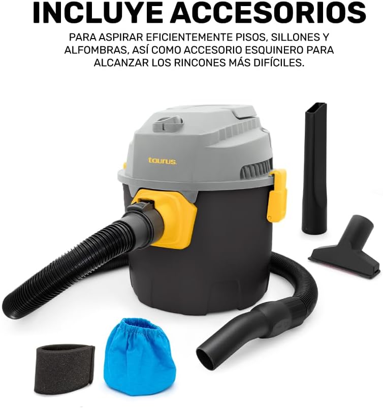 Taurus Hurricane | Wet & Dry Vacuum Cleaner | 3 Modes of Use | 2.6 Gallons | Vacuums Solids, Liquids, or Functions as an Air Blower | Powerful Suction | 1.2 m Hose | Includes Accessories