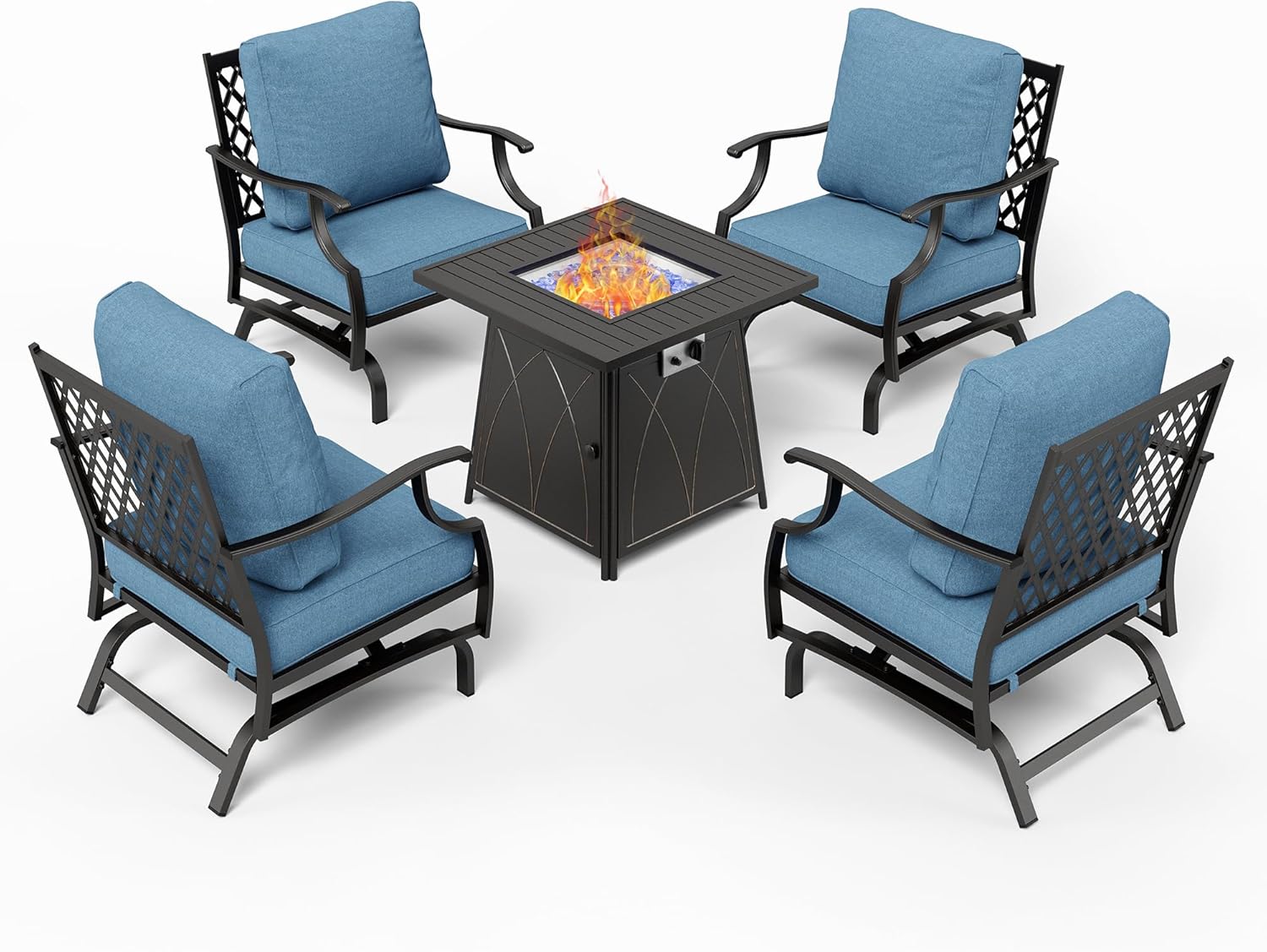Patio Furniture Set with Fire Pit Table, 5 Pcs Metal Outdoor Conversation Set, 4 Swivel Chairs with 5.75