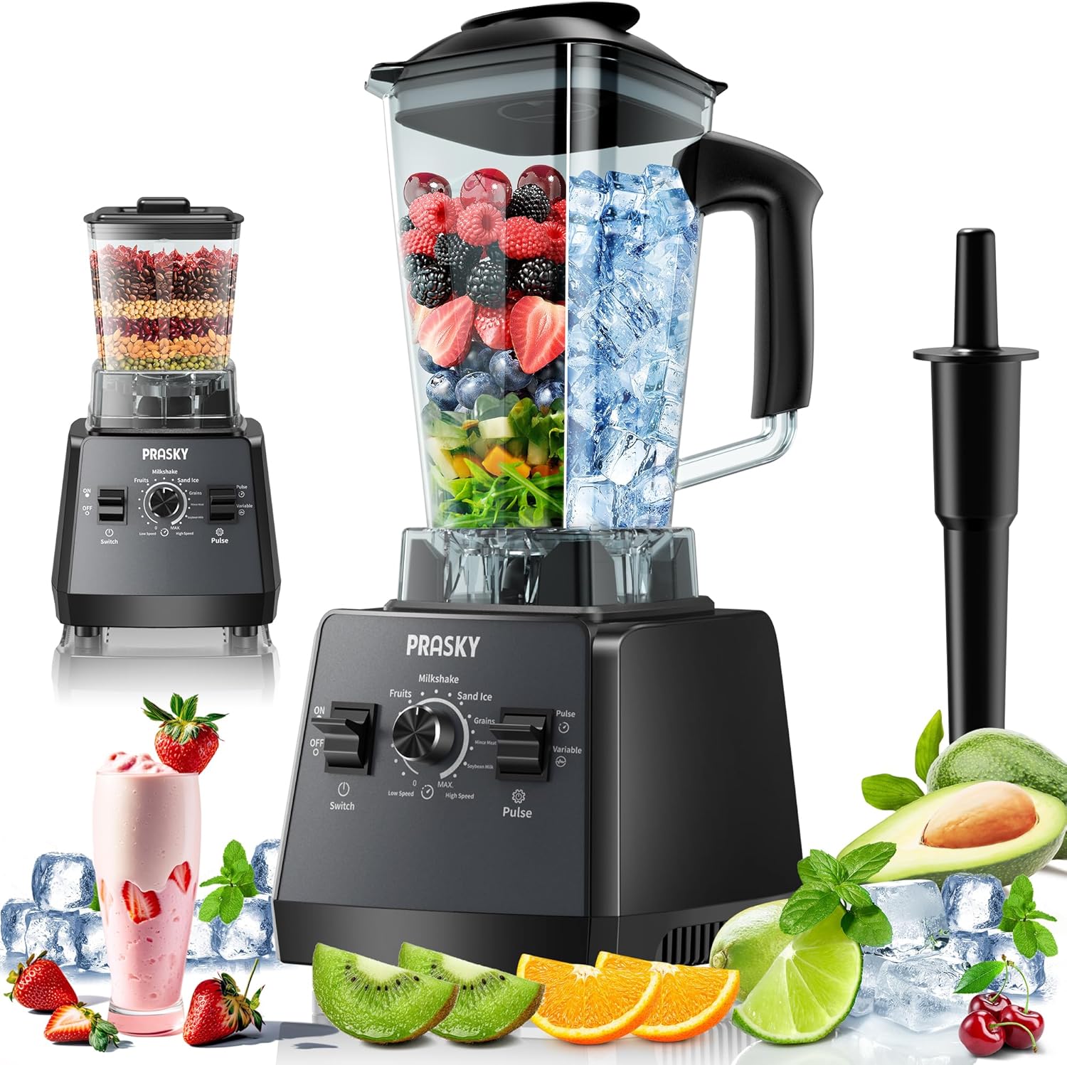 Professional Blender,Smoothies Blenders, PRASKY Max.2400Watts/1000Watts Blender + 27oz Cup